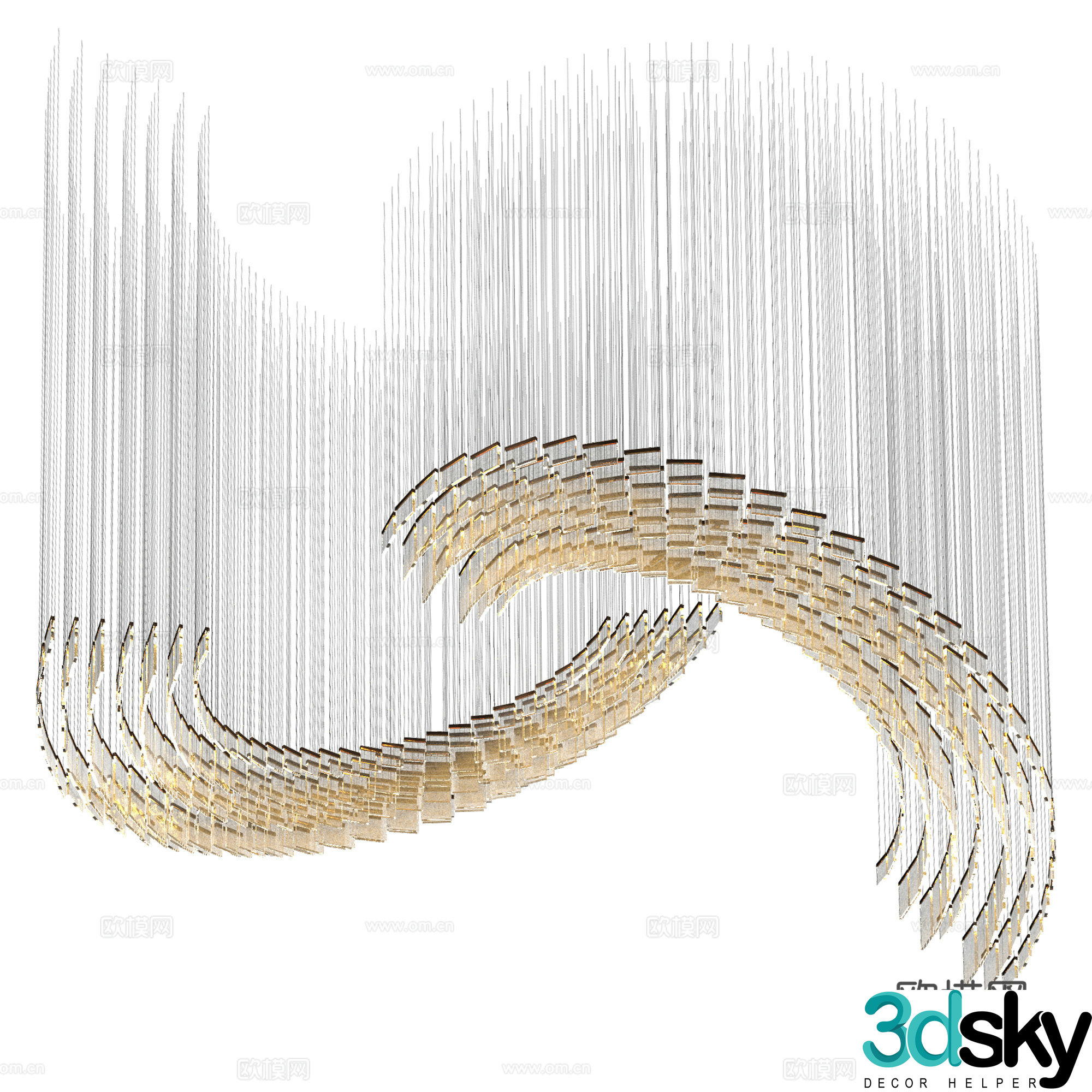New Chinese light luxury metal glass decorative craft chandelier 3D model