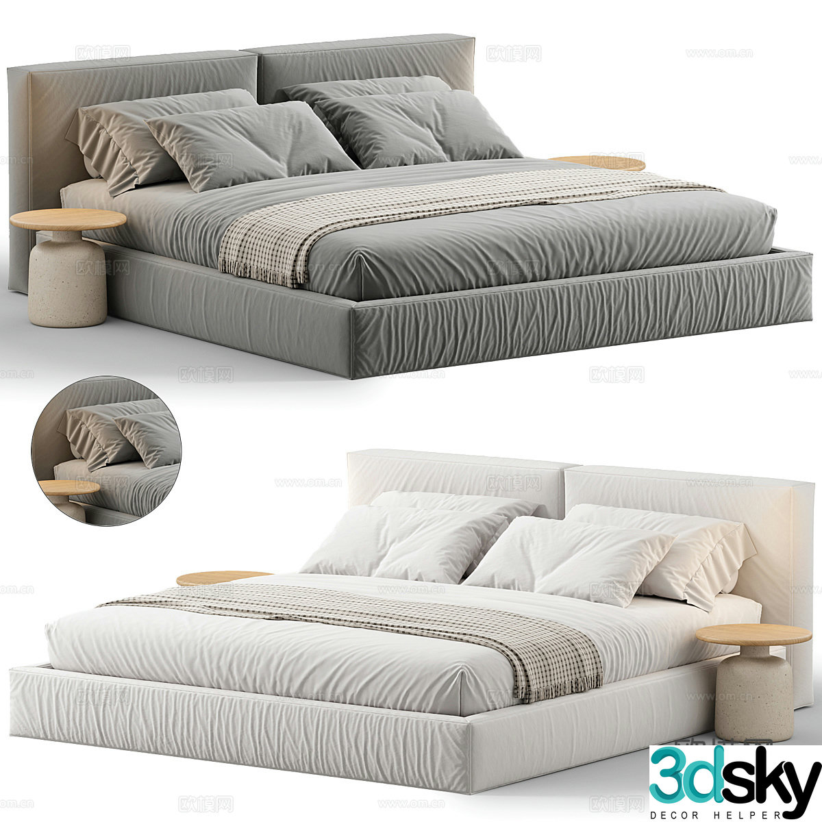 Modern Italian fabric double bed 3D model
