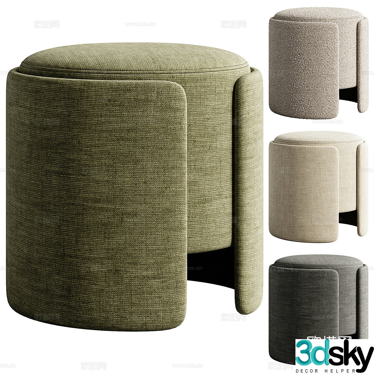 Modern Italian fabric round stool 3D model