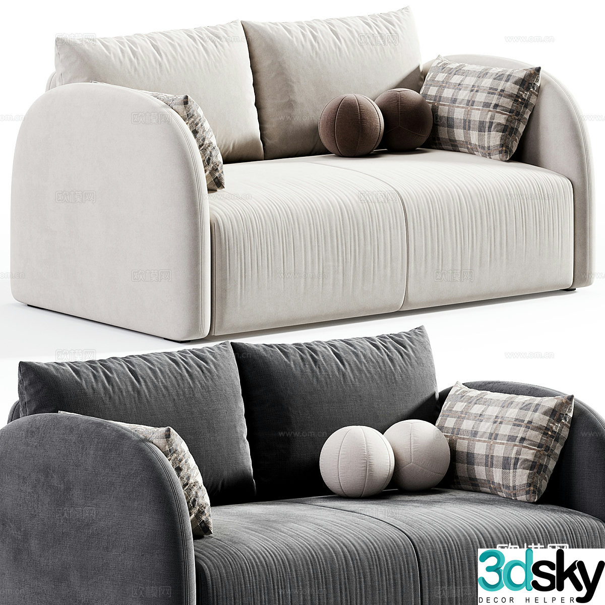 Modern Italian cream style fabric casual sofa 3d model