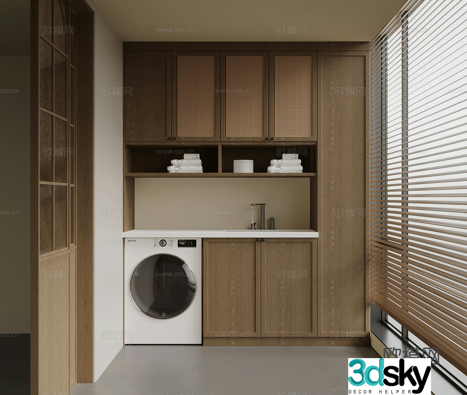 New Chinese style balcony balcony washing machine cabinet 3d model