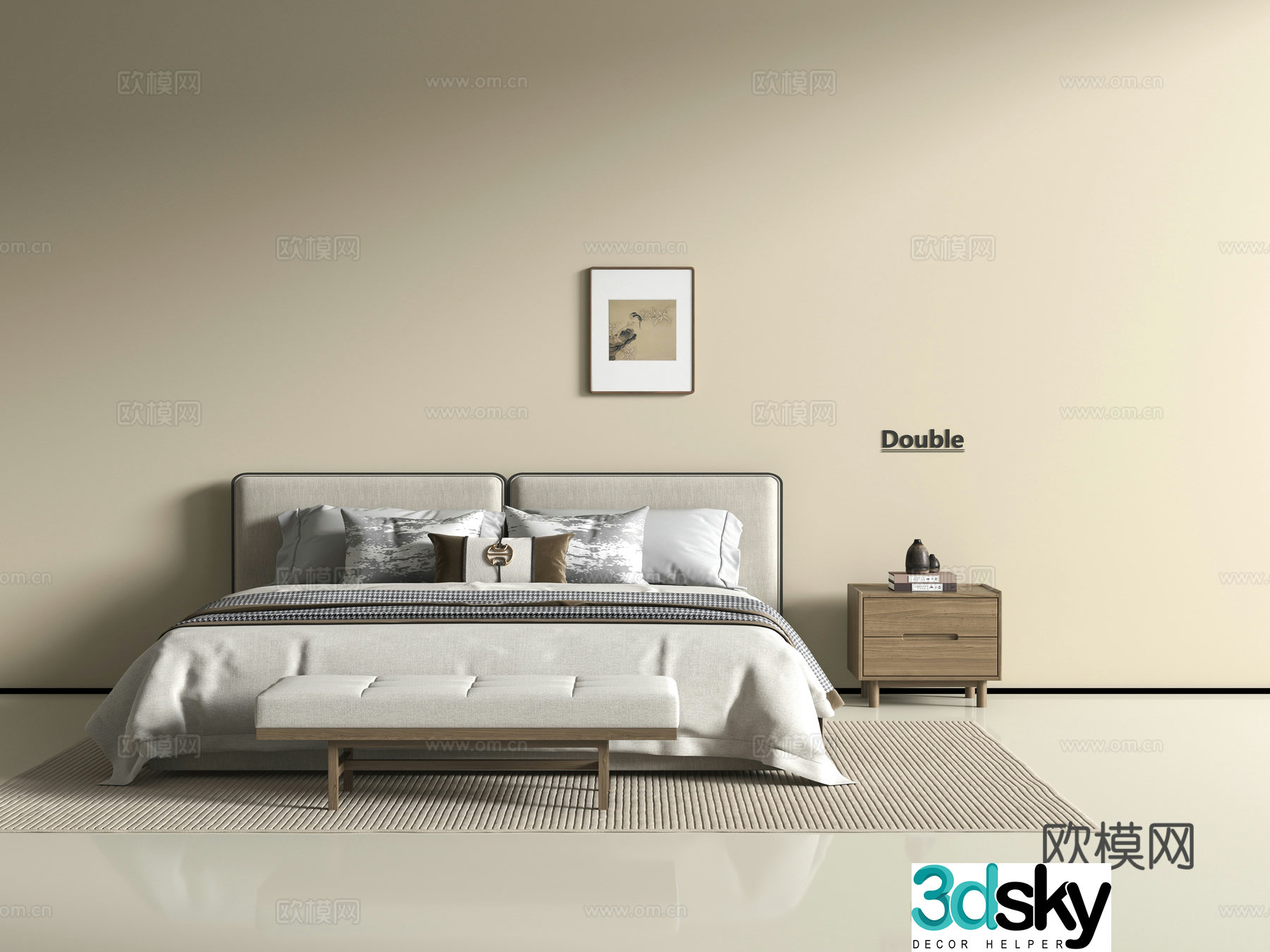 Modern double bed 3d model