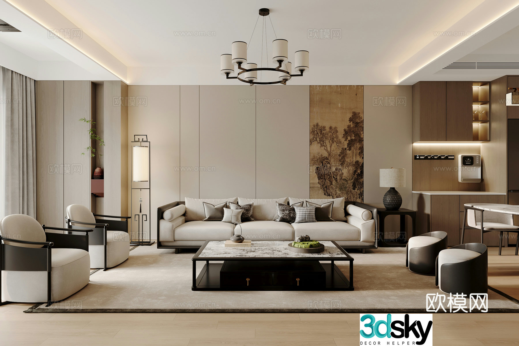 New Chinese style living and dining room 3D model