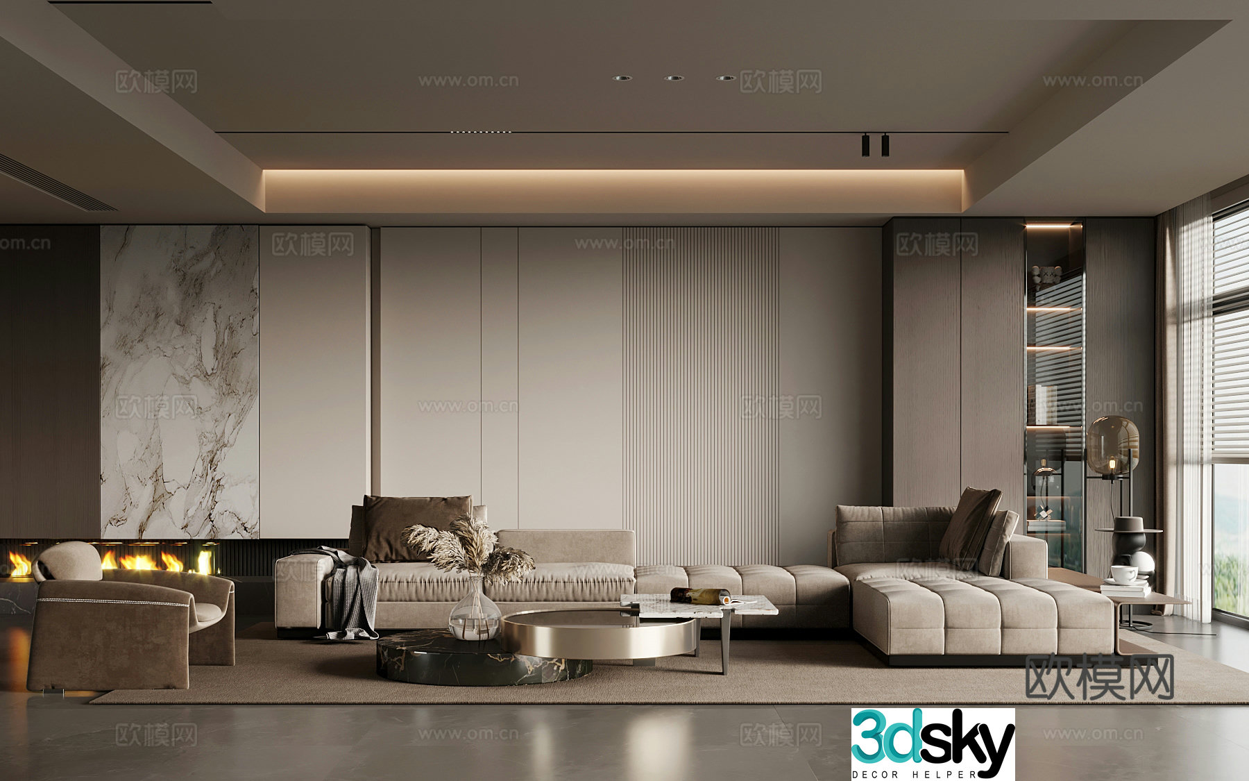 Home living room modern Italian living room sofa background wall sofa coffee table combination 3d model