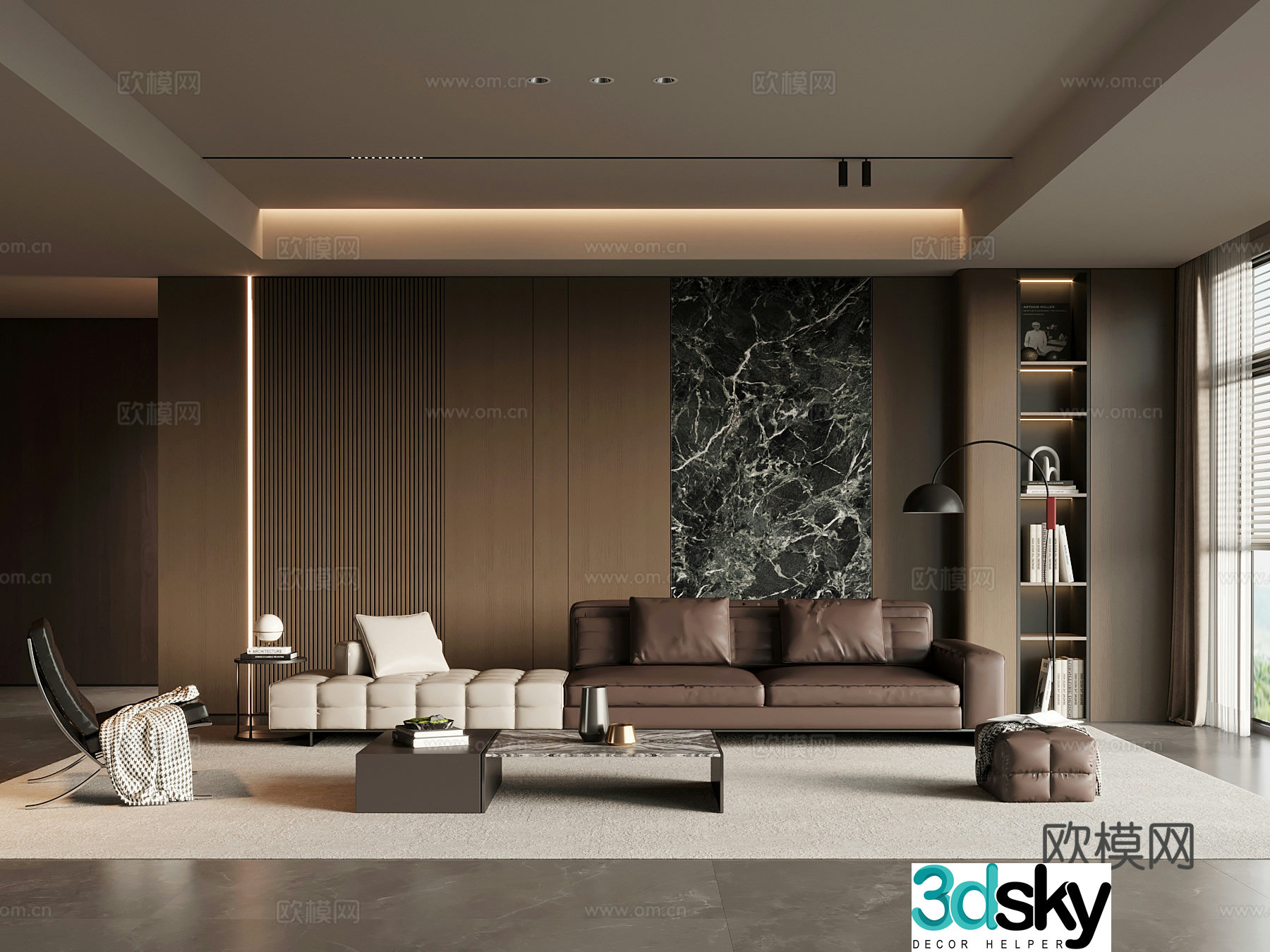 Home living room modern Italian living room sofa background wall sofa coffee table combination 3d model