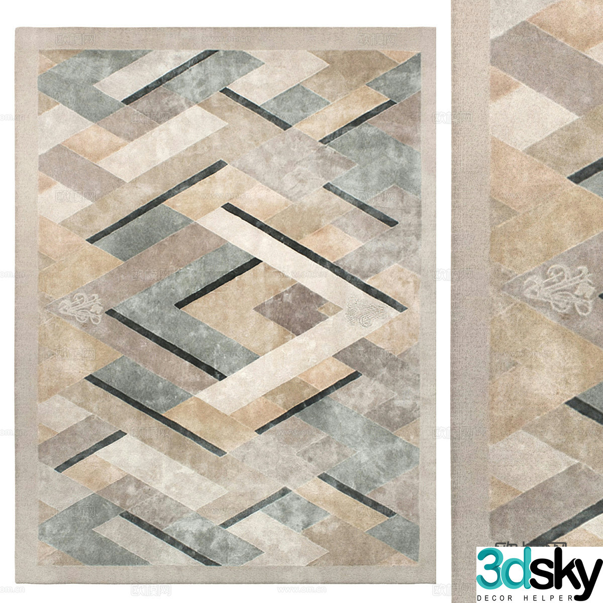 Modern cream style fabric carpet 3d model