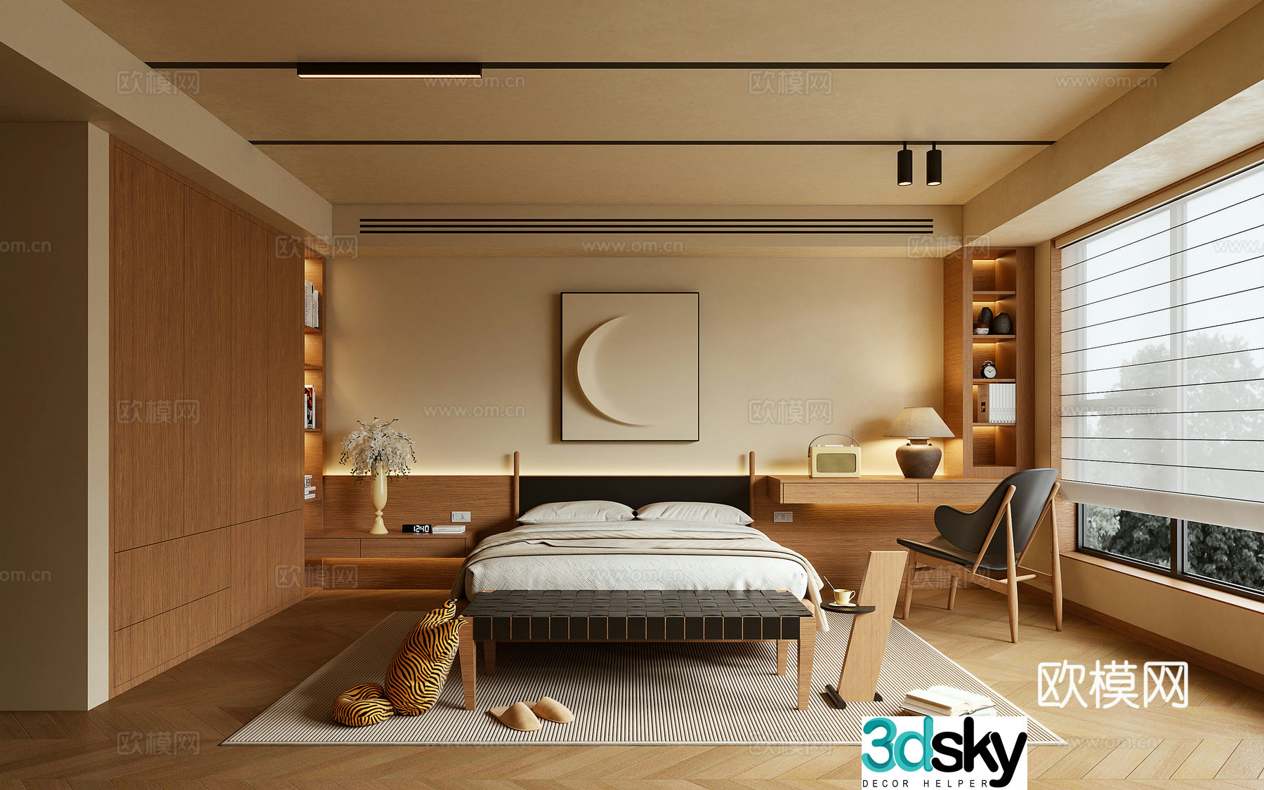 Bedroom Double Bed Leisure Chair 3D Model