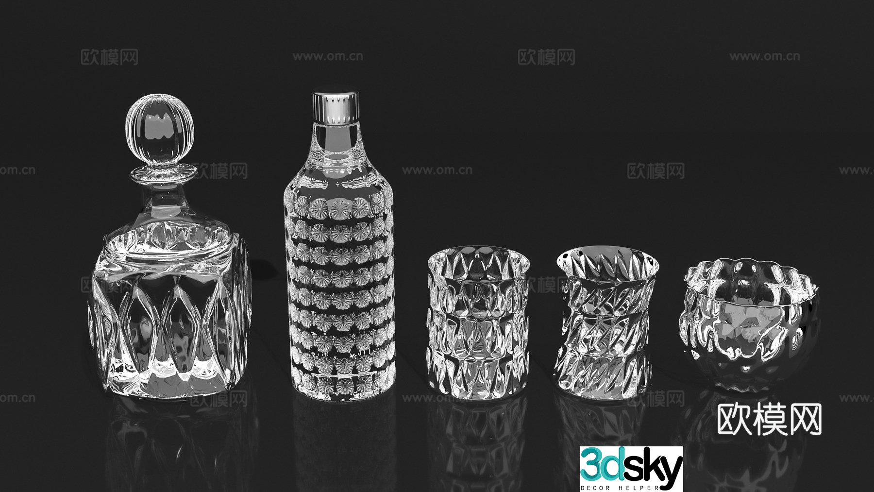 Wine glass wine bottle glass glass bottle crystal cup 3d model