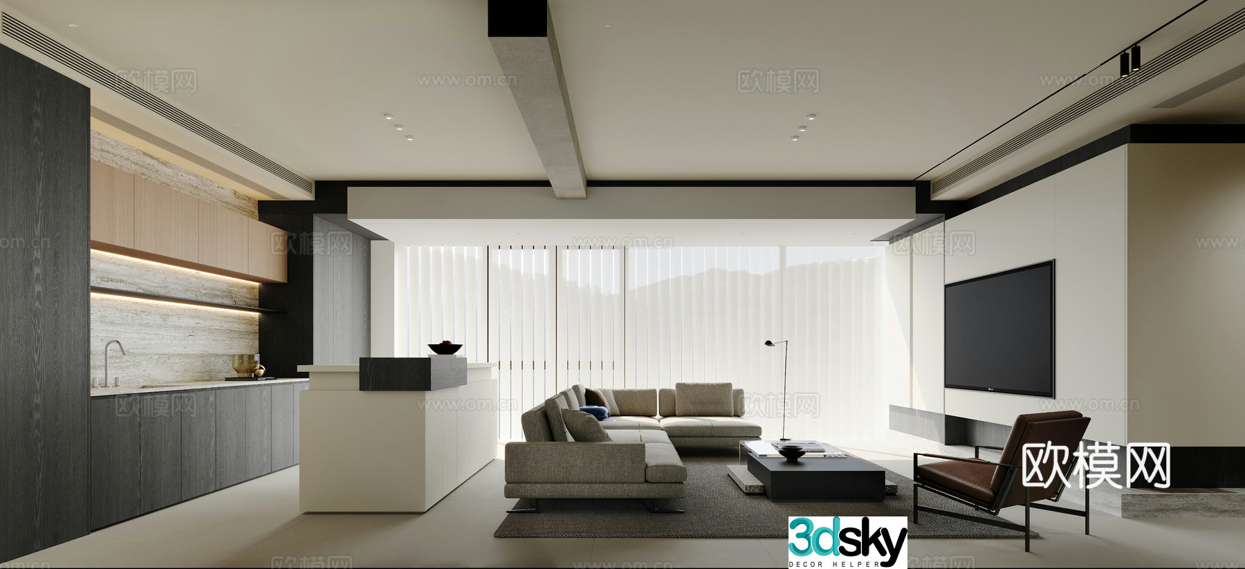 Modern minimalist living room 3d model