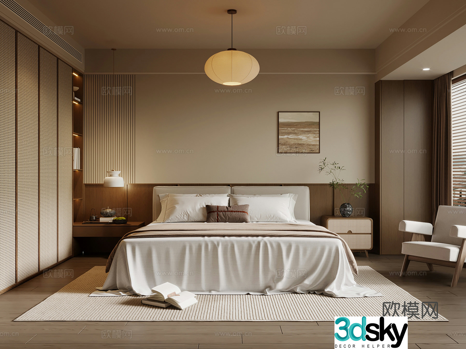 New Chinese style bedroom medieval style bedroom double bed 3d model