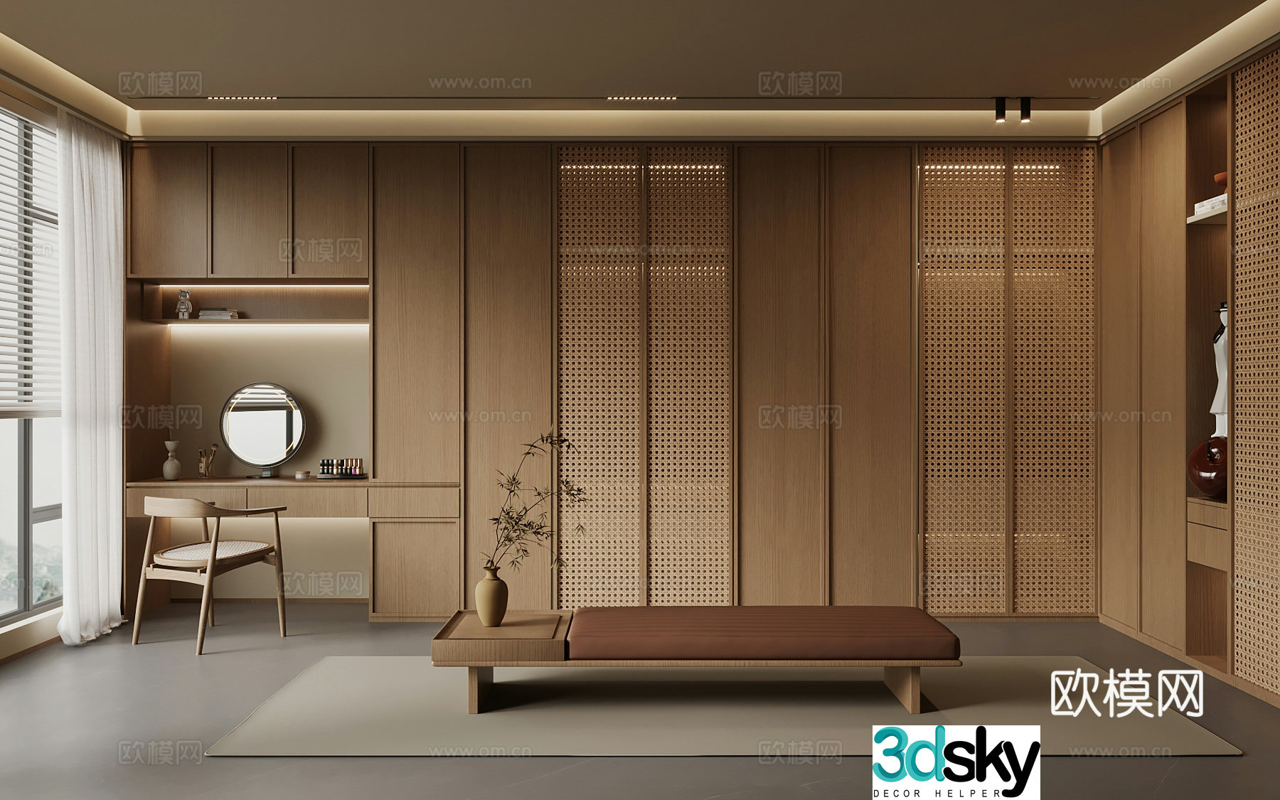 New Chinese style cloakroom wardrobe dressing table 3d model