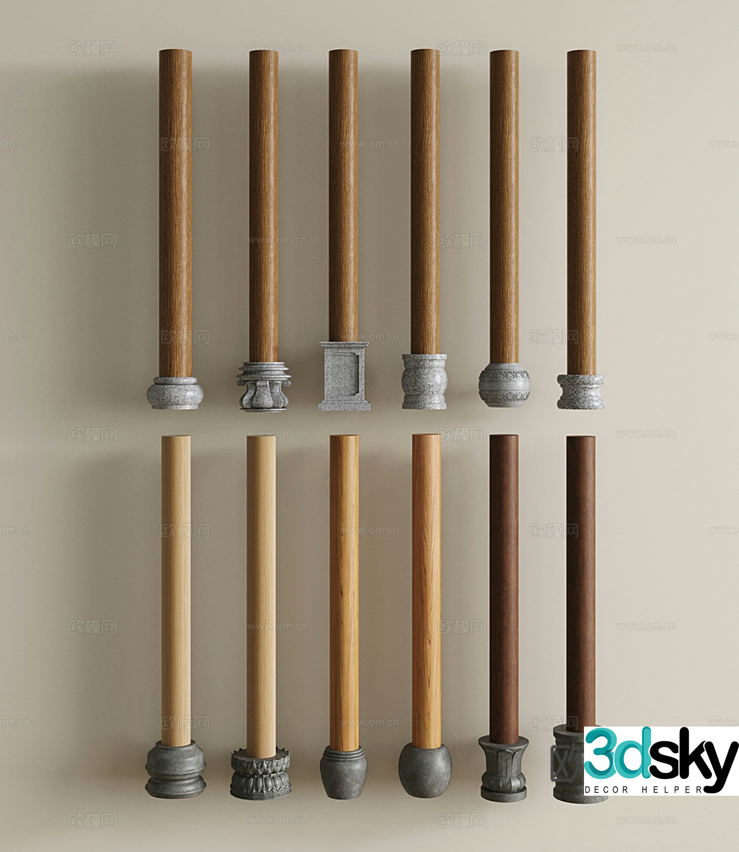 New Chinese column Chinese stone column piers Wooden column 3D model
