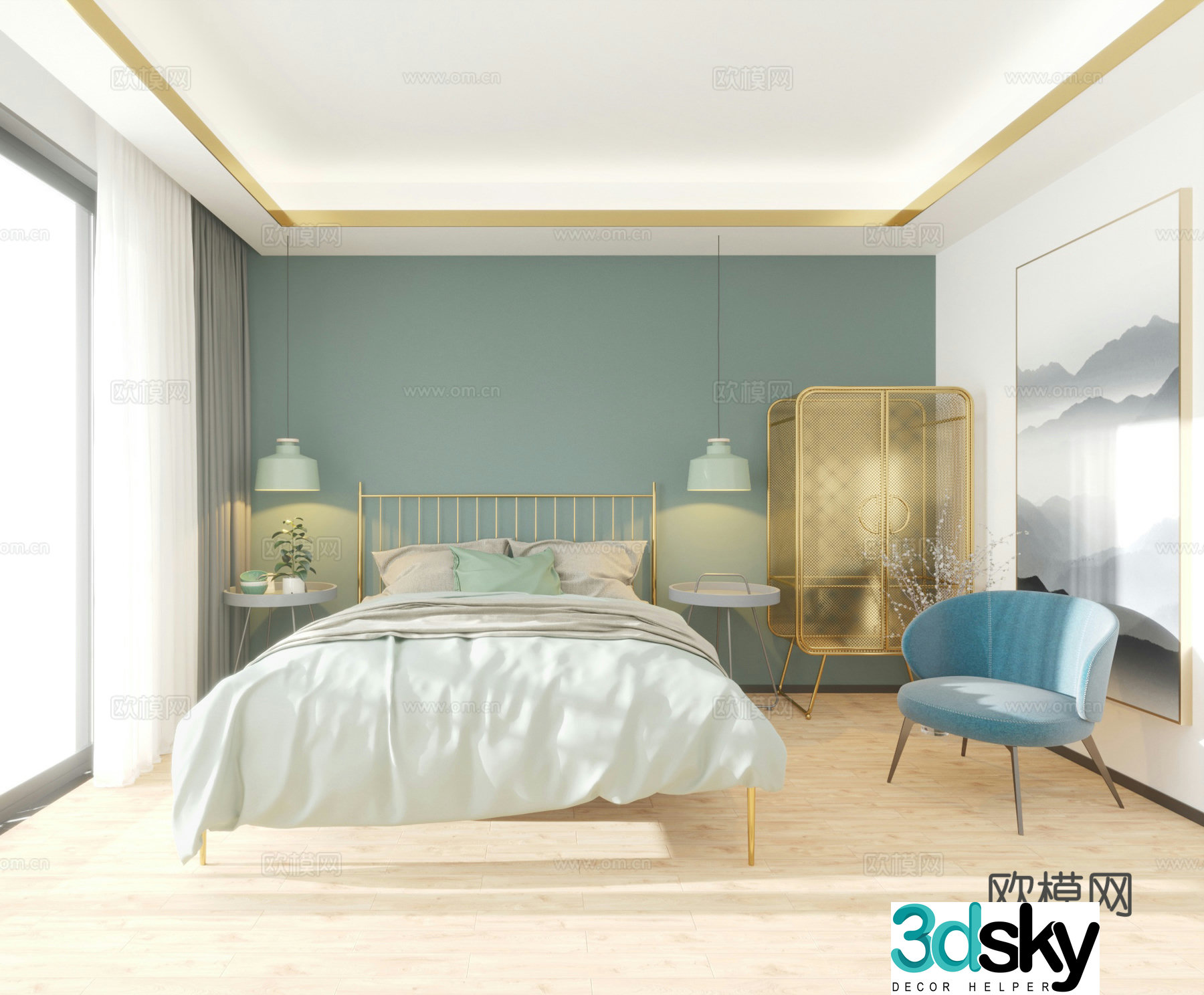 Nordic bedroom lounge chair sofa wardrobe 3d model