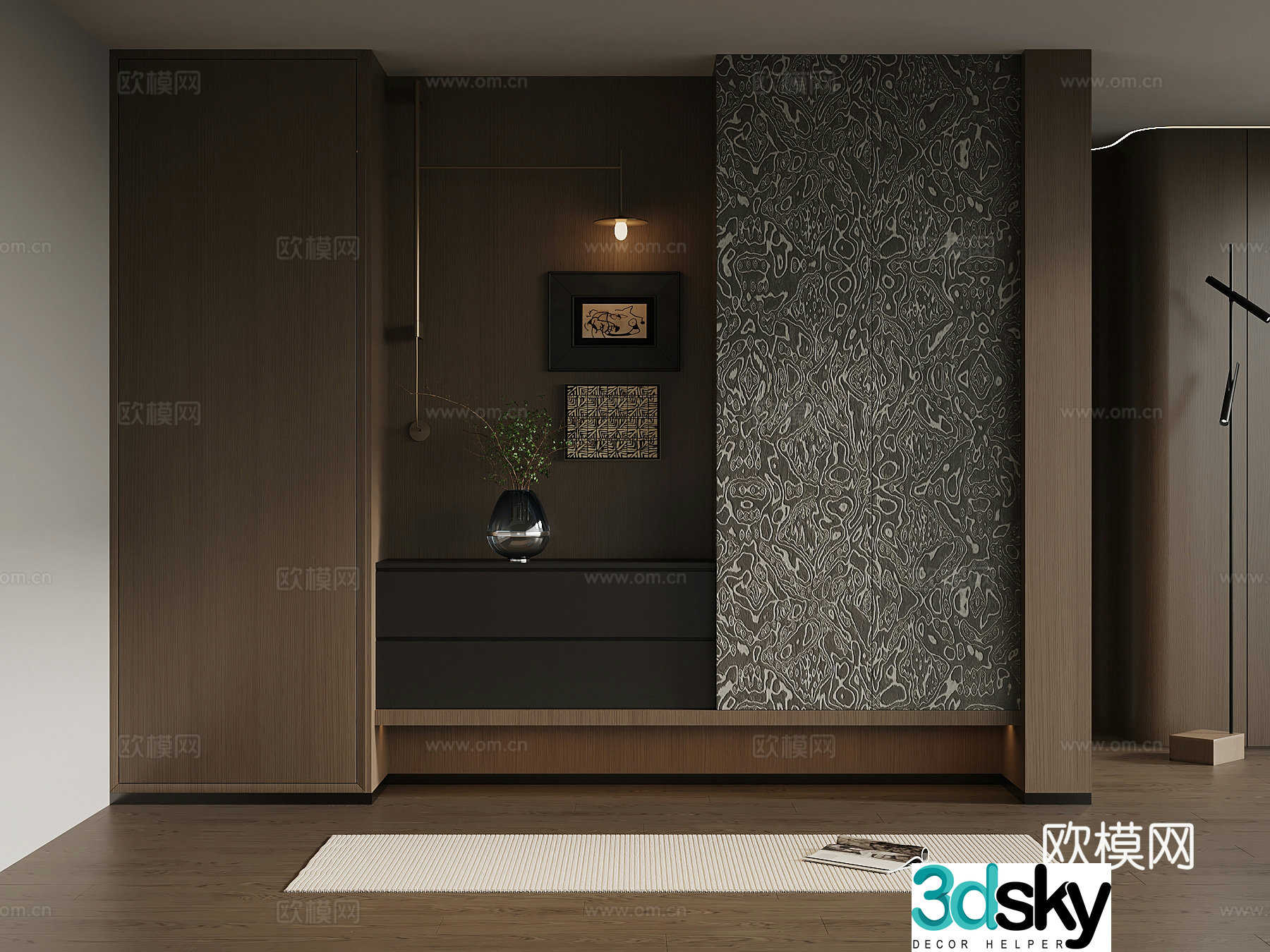 Italian minimalist porch cabinet door-entry shoe cabinet porch background 3D model