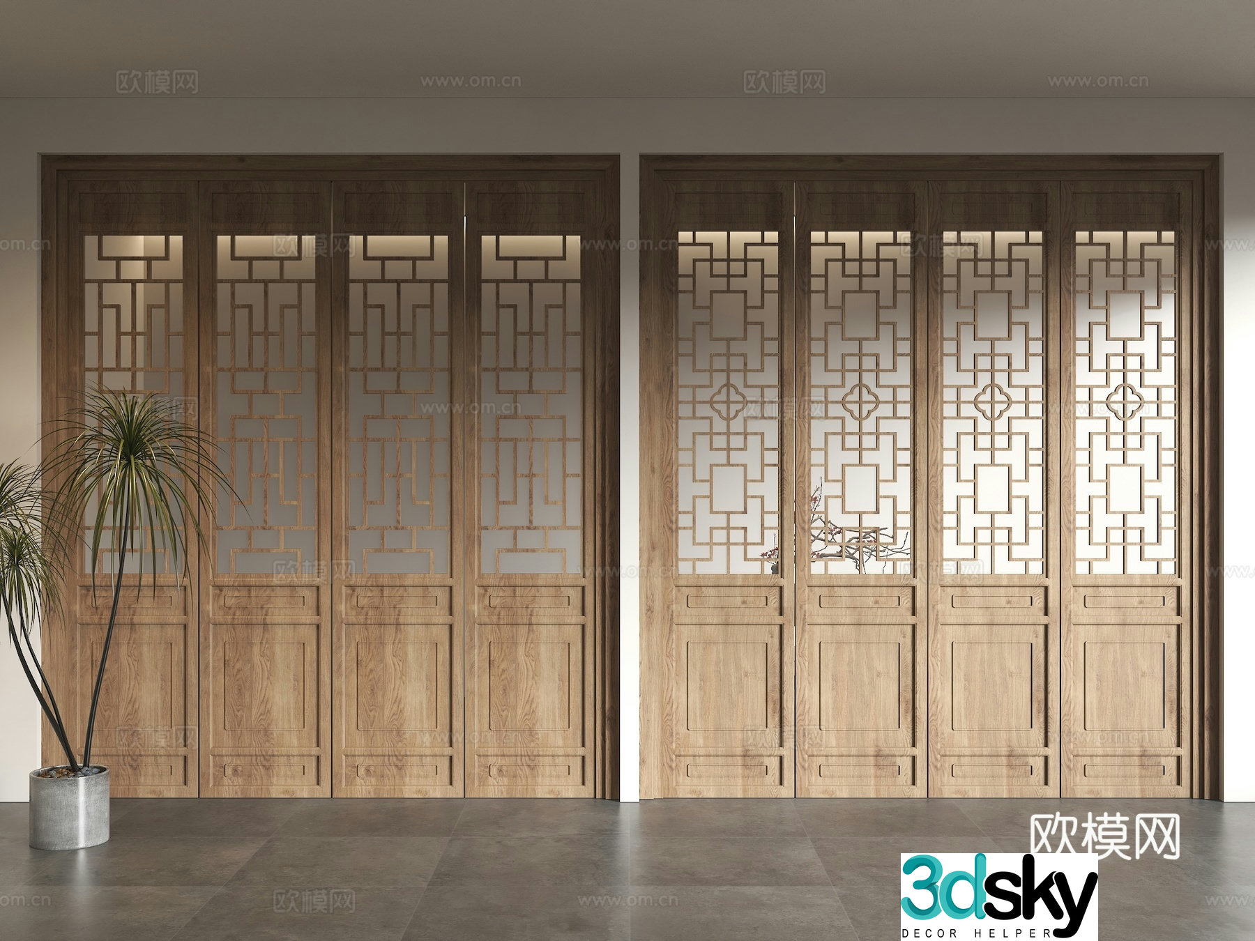 Chinese style doors and windows ancient building doors lattice doors antique wooden doors solid wood grids carved doors hollow flower 3D model