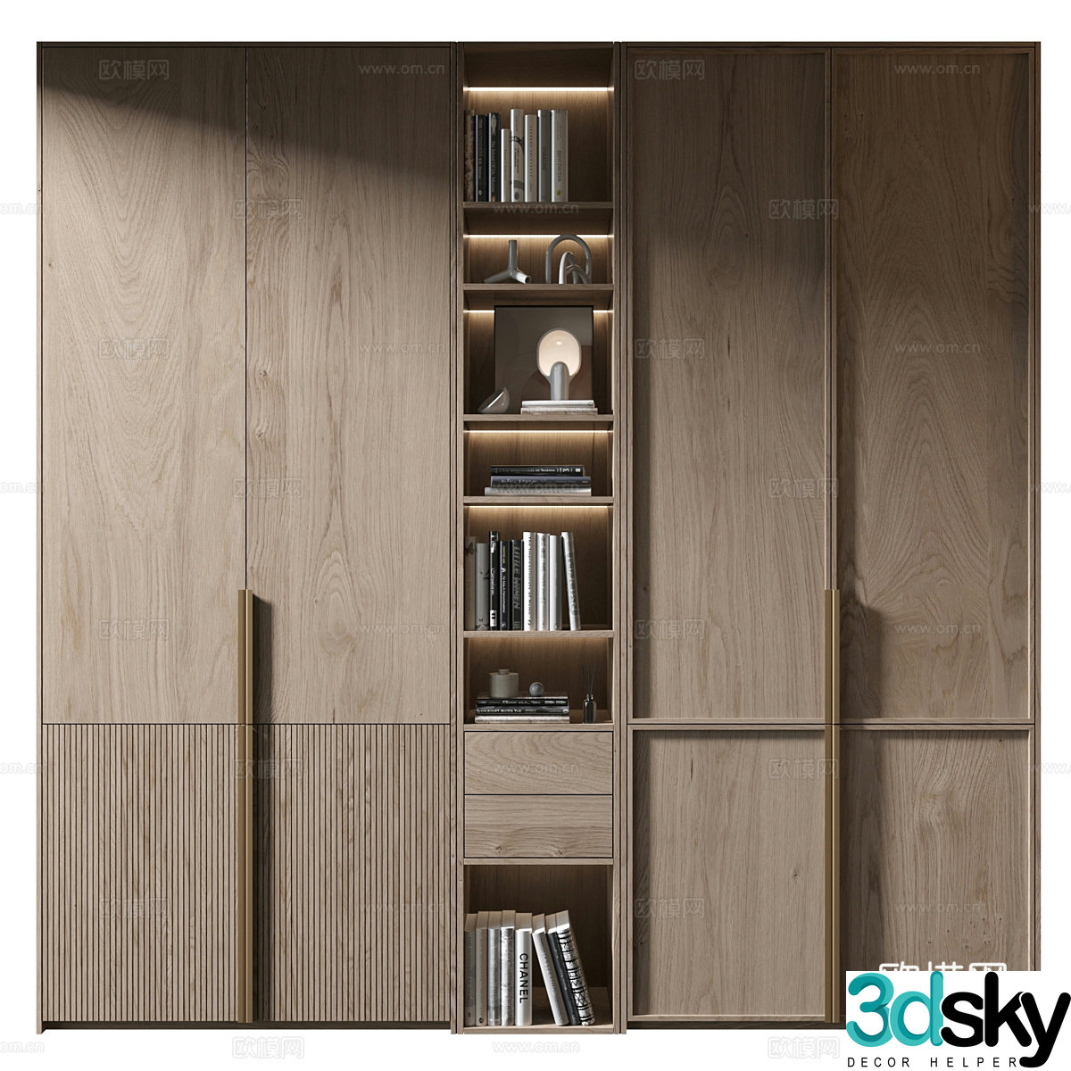 New Chinese style solid wood door wardrobe 3D model