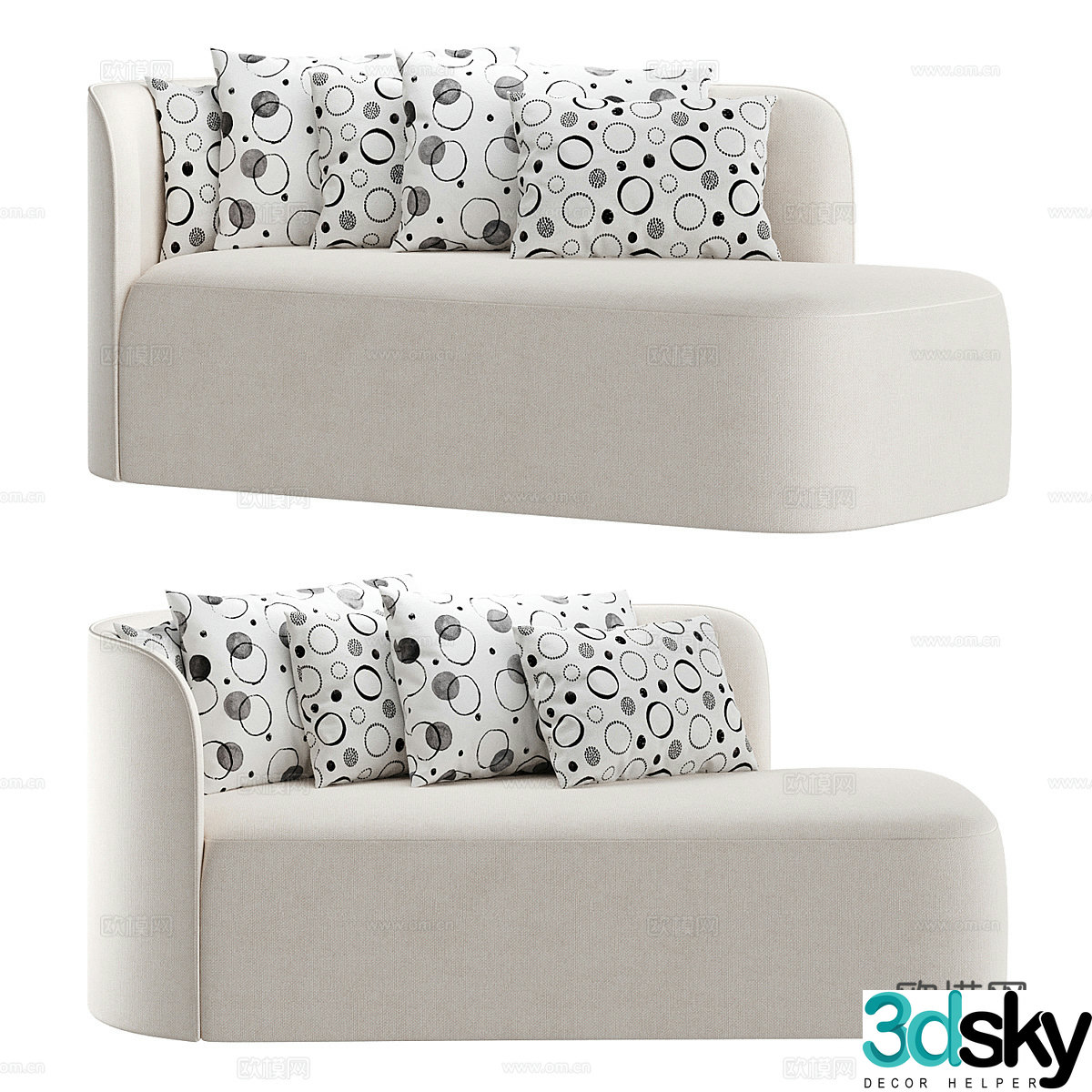 Modern cream style fabric casual sofa 3d model