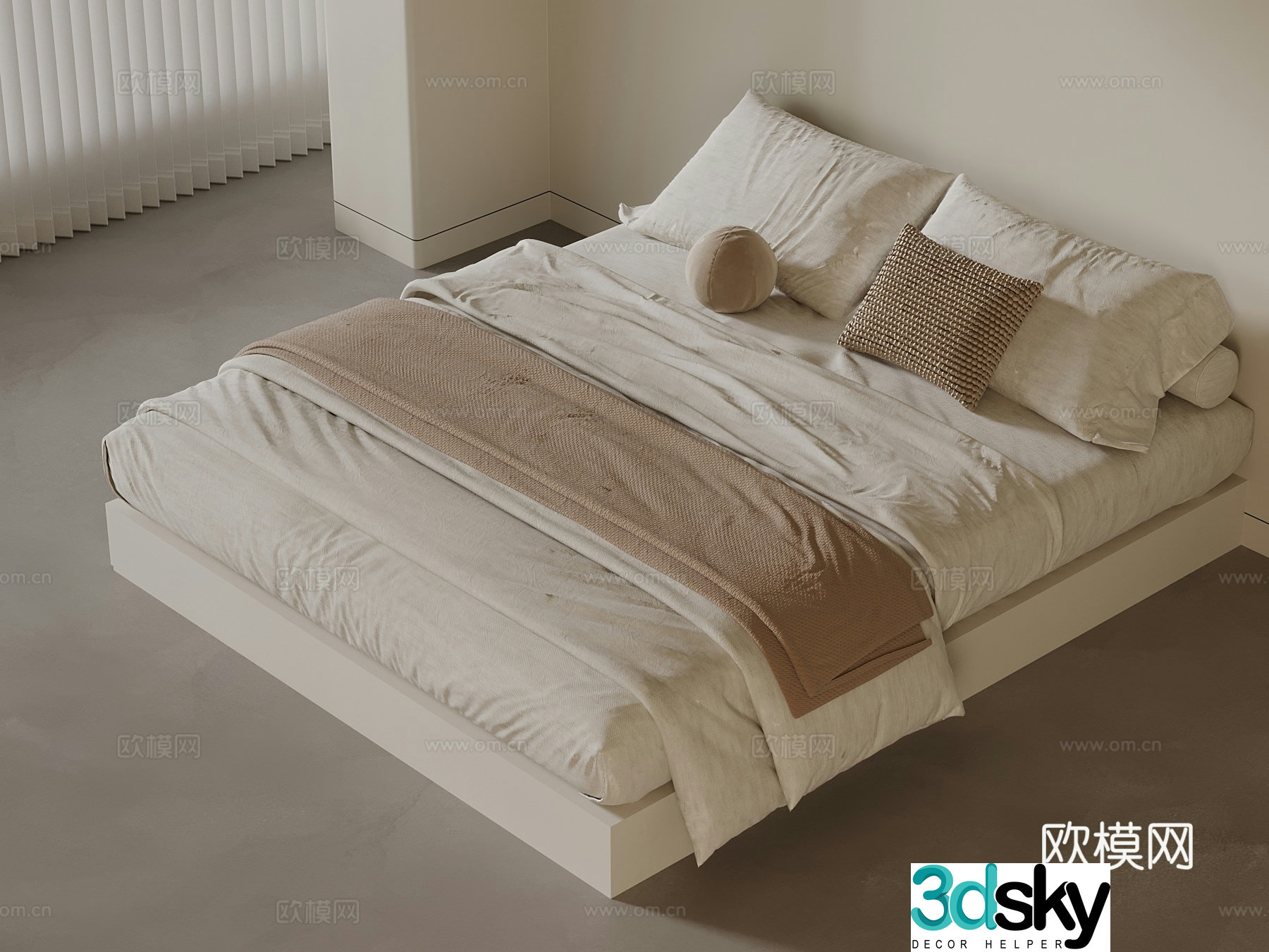 Modern creamy style tatami bed bed 3d model
