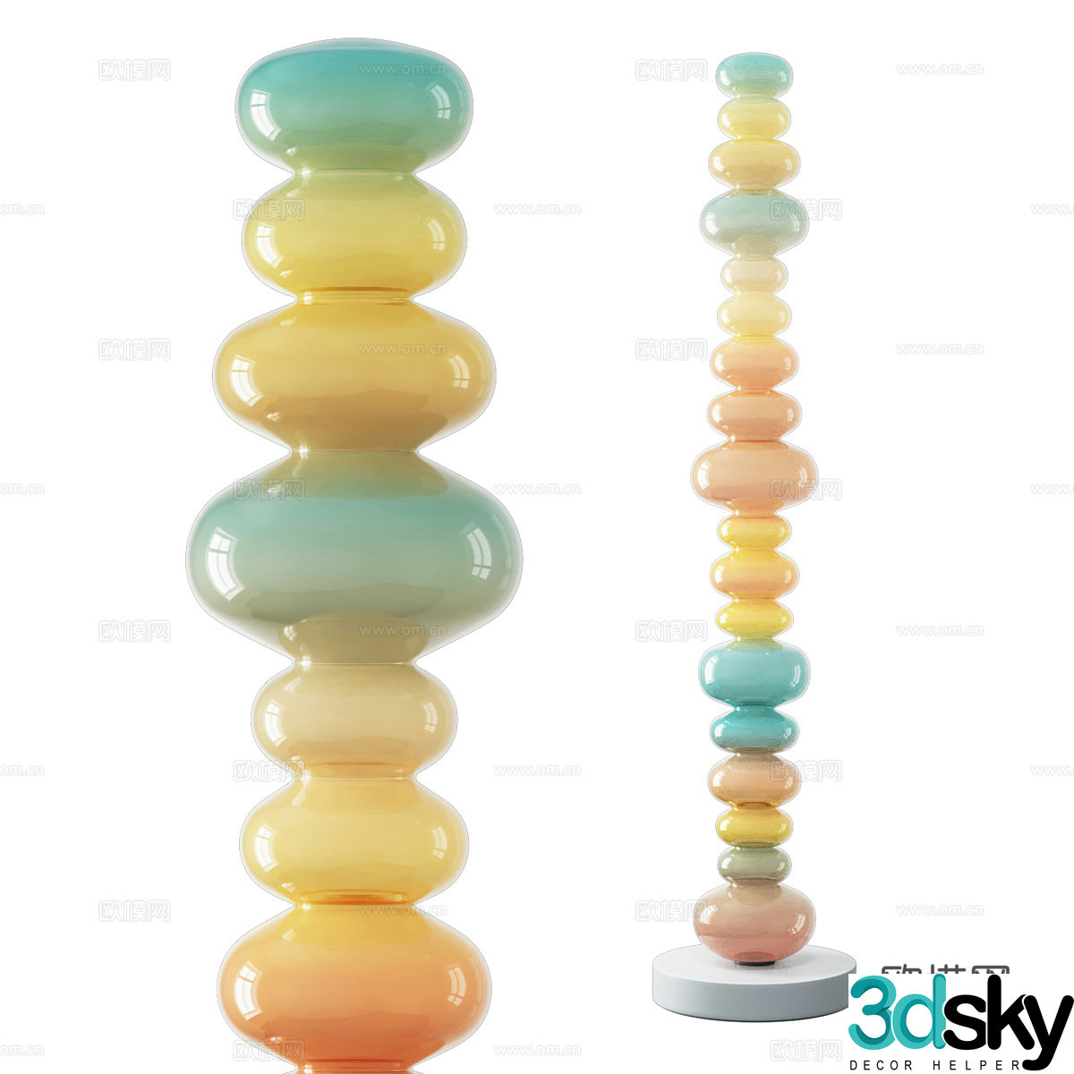 Modern cream style colored glass tandem floor lamp 3d model
