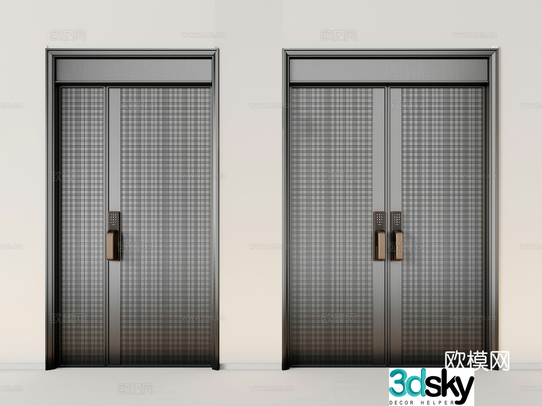 Villa door copper door European style door entrance door double door 3D model