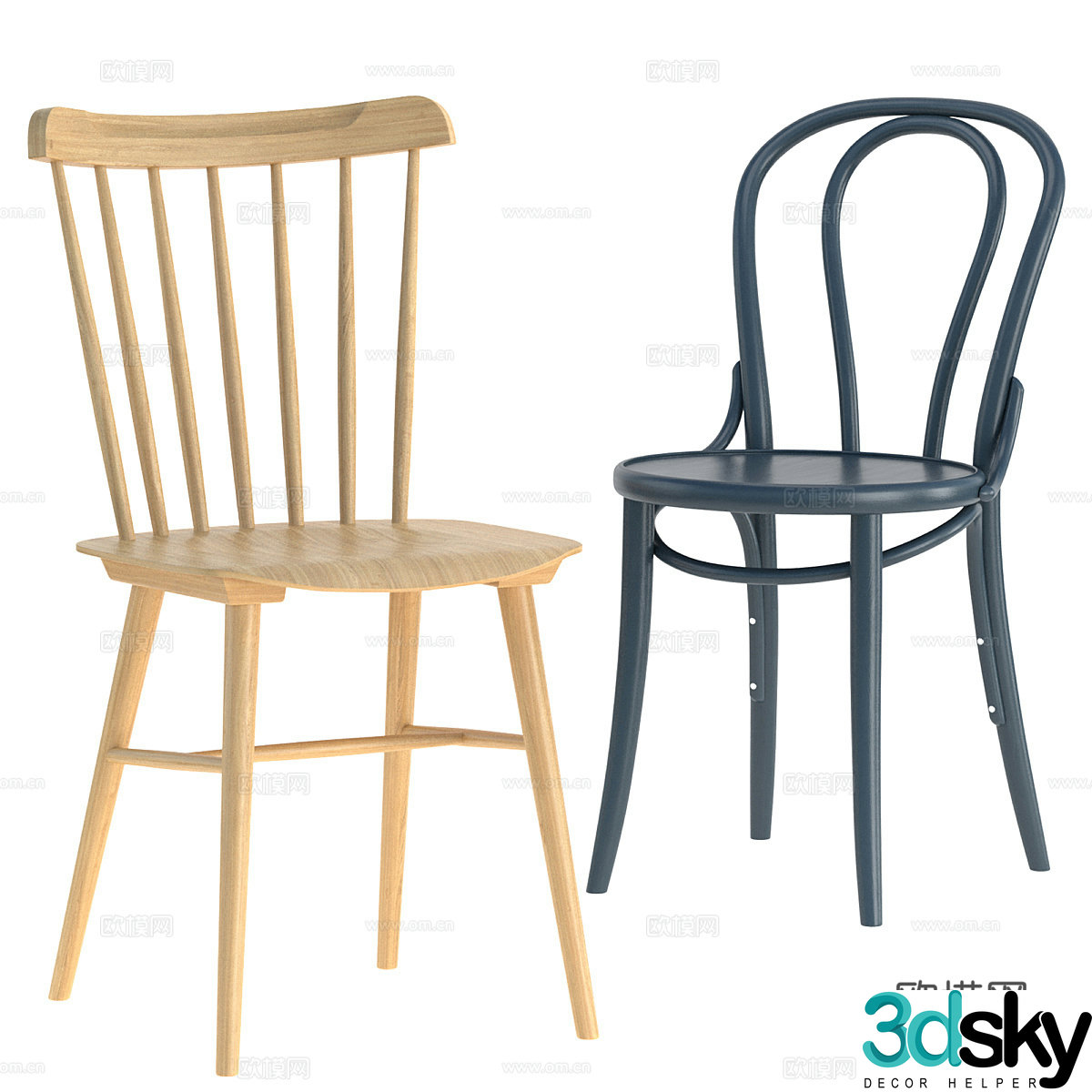 Modern Nordic Cream Style Wooden Single Chair 3D Model