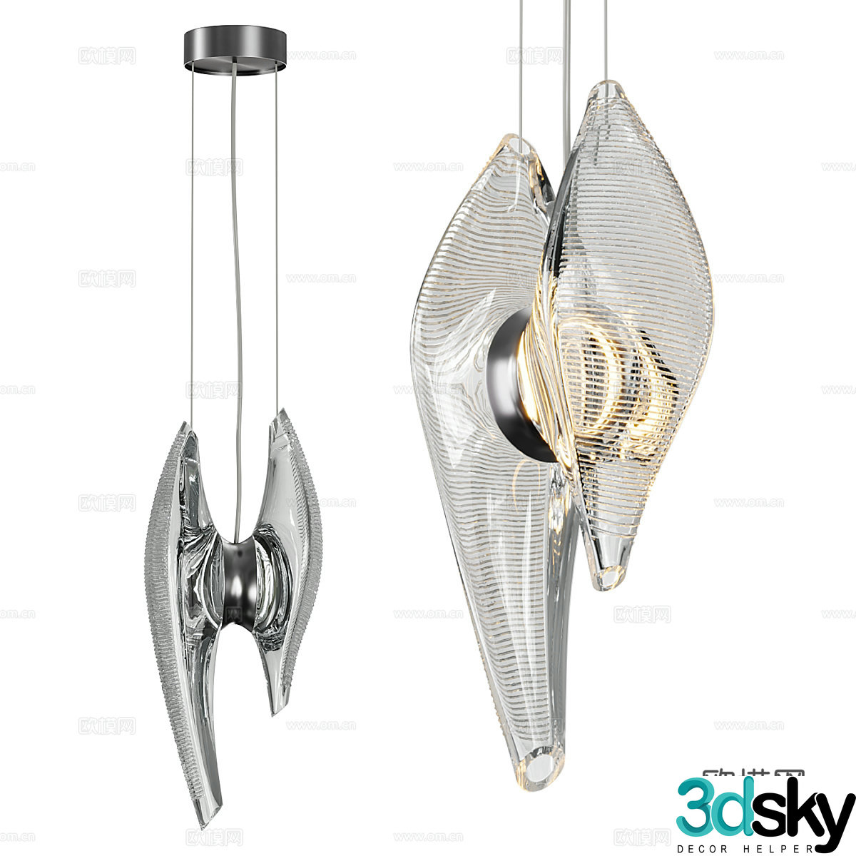 Modern light luxury metal glass decorative hanging line light 3d model