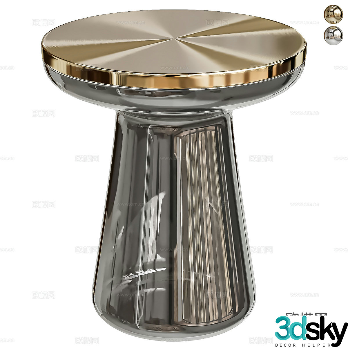 Modern Italian light luxury Mush glass side table 3D model