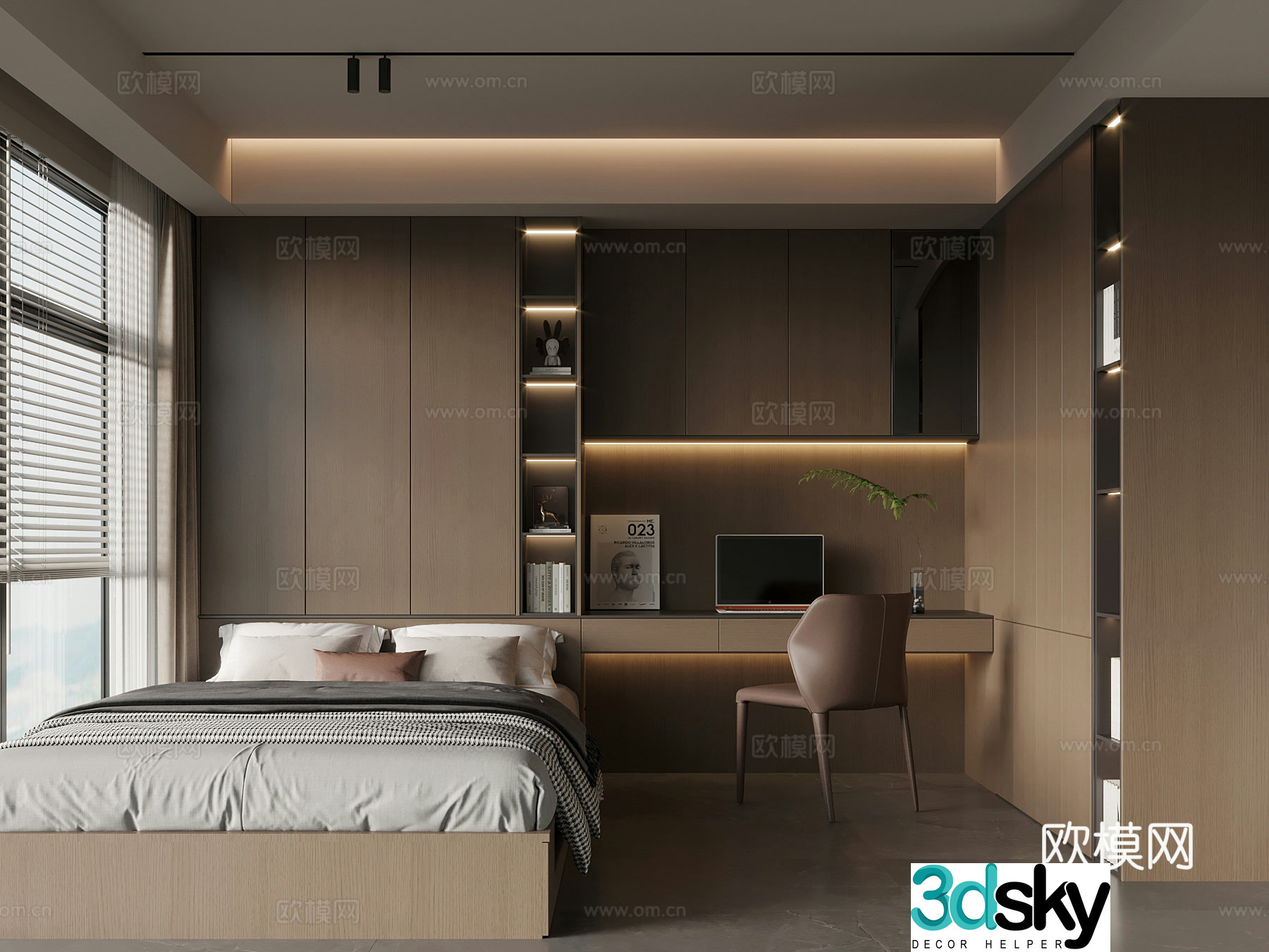 Tatami bedroom Modern Italian tatami bedroom Desk Wardrobe 3d model