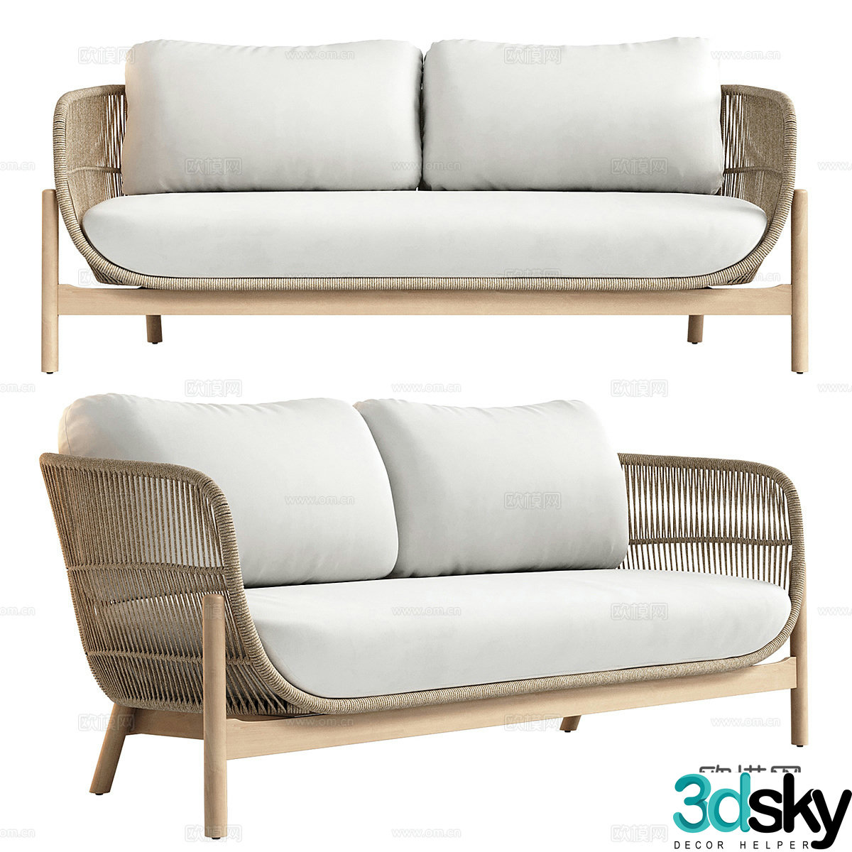 New Chinese style rattan fabric casual sofa 3D model