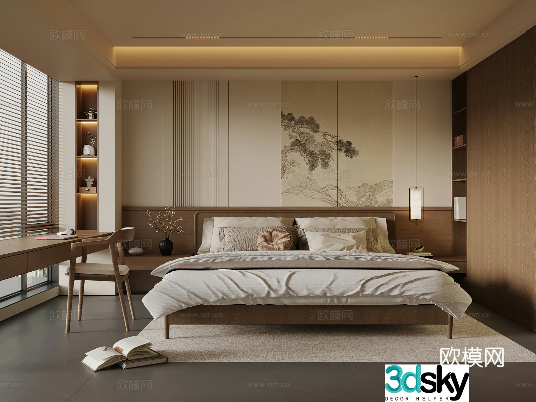 New Chinese style bedroom Song’s bedroom Double bed Wardrobe 3D model