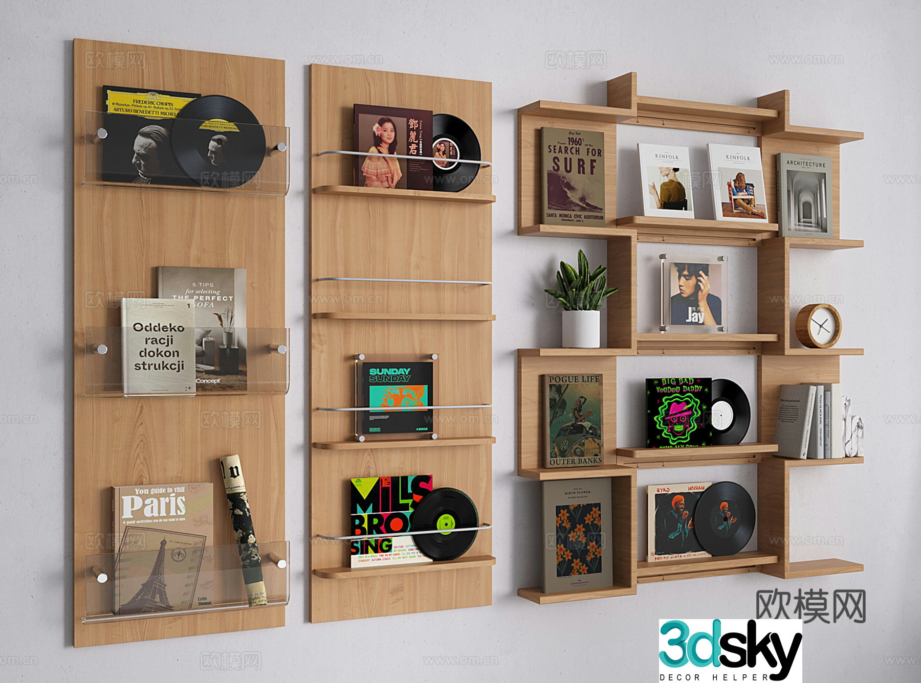 Modern medieval wall-mounted bookshelf CD record holder Wall shelf Storage rack 3D model