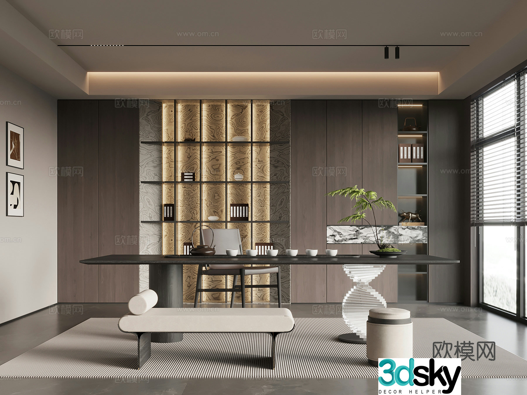 Tea room Modern Italian tea room Tea table and chair Bookcase Tea cabinet 3D model