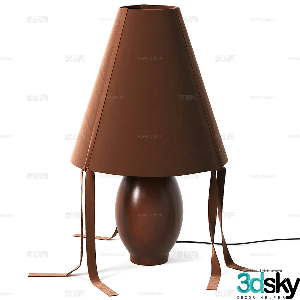 New Chinese style brown fabric ceramic desk lamp 3D model