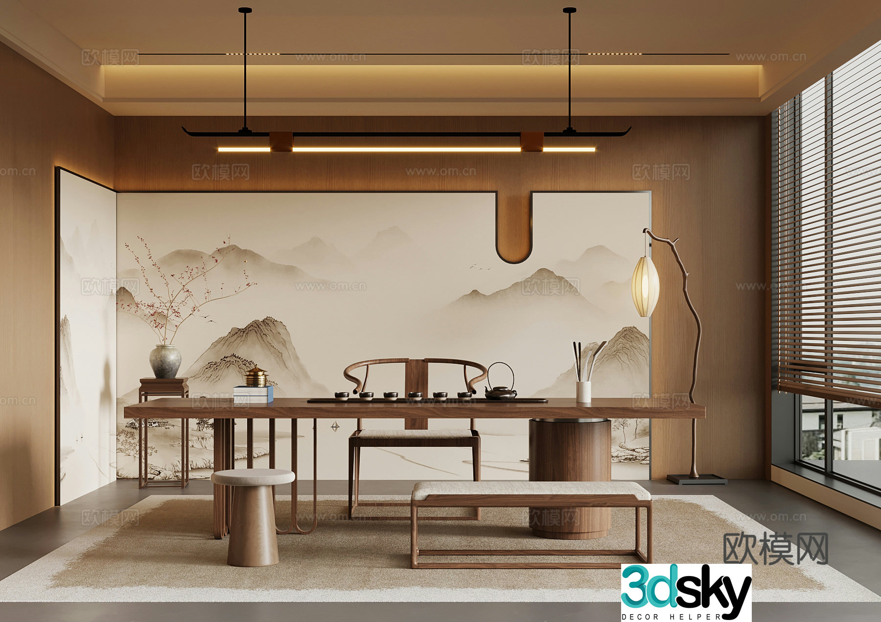 New Chinese-style tea room tea table tea table and chair 3D model