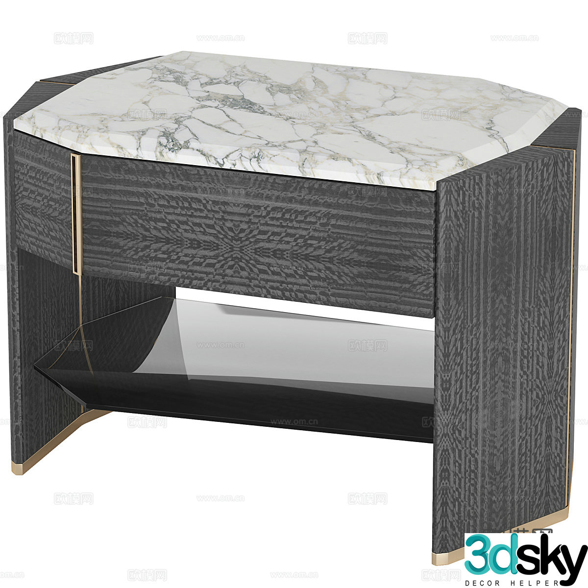 Modern Italian light luxury marble bedside table 3D model