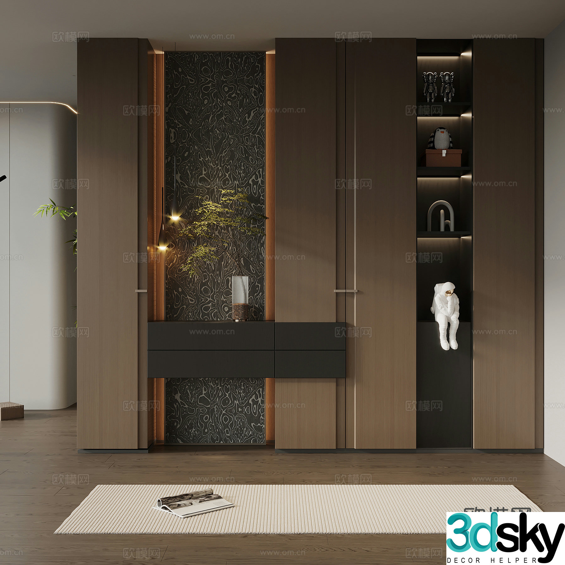 Italian minimalist porch cabinet door-entry shoe cabinet porch background 3D model