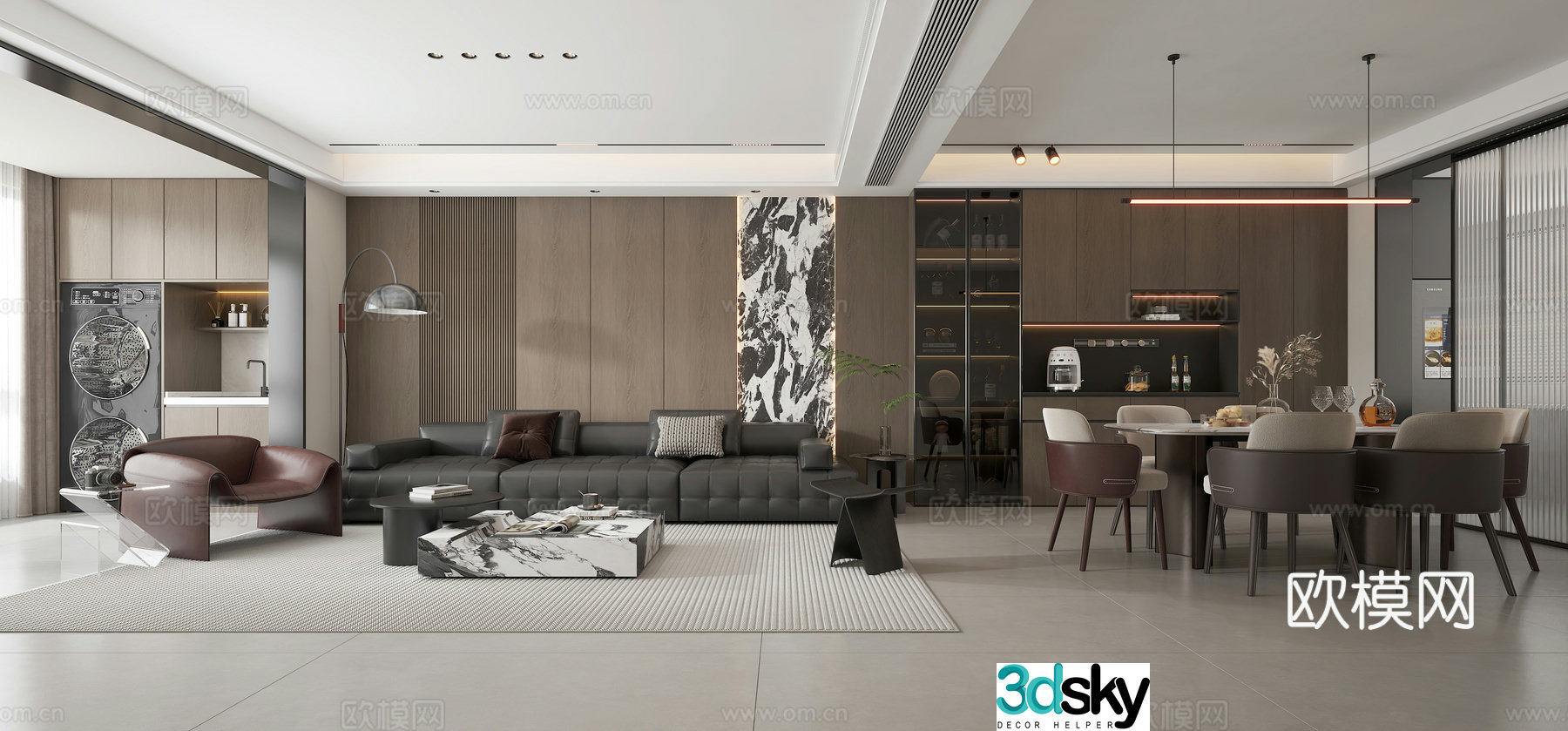 Italian living room Italian dining room Modern living room Modern dining room 3d model