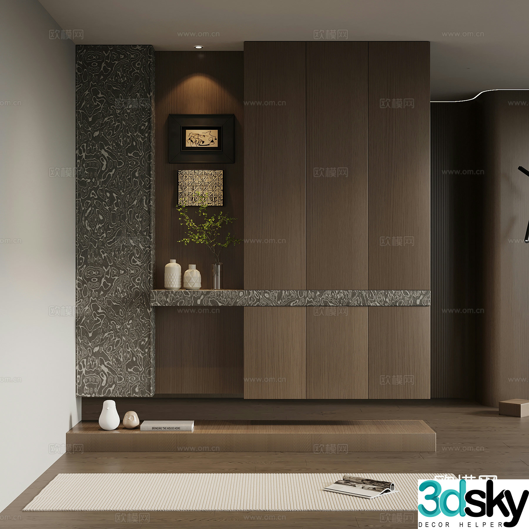 Italian minimalist porch cabinet door-entry shoe cabinet porch background 3D model