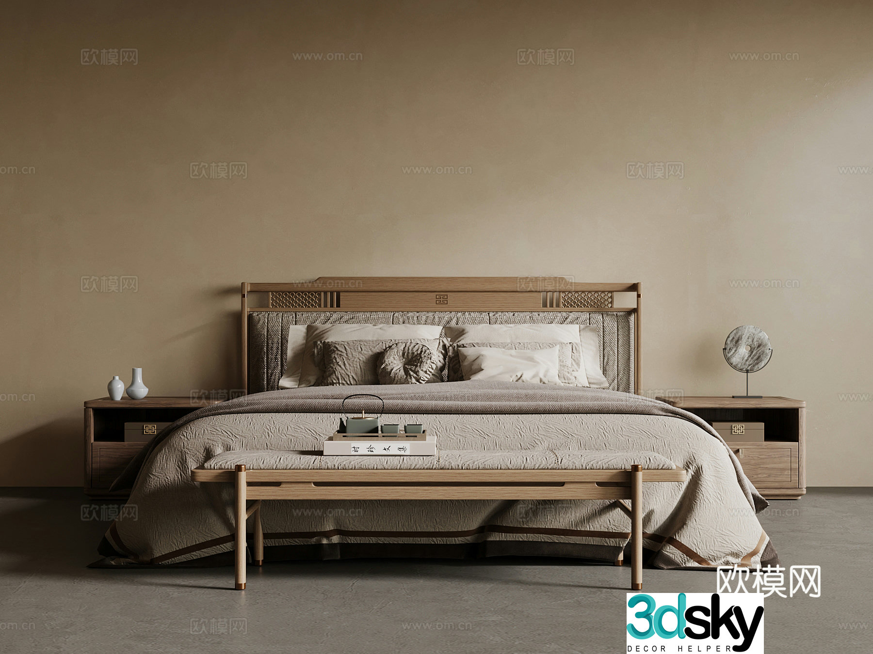 New Chinese style double bed wardrobe 3d model