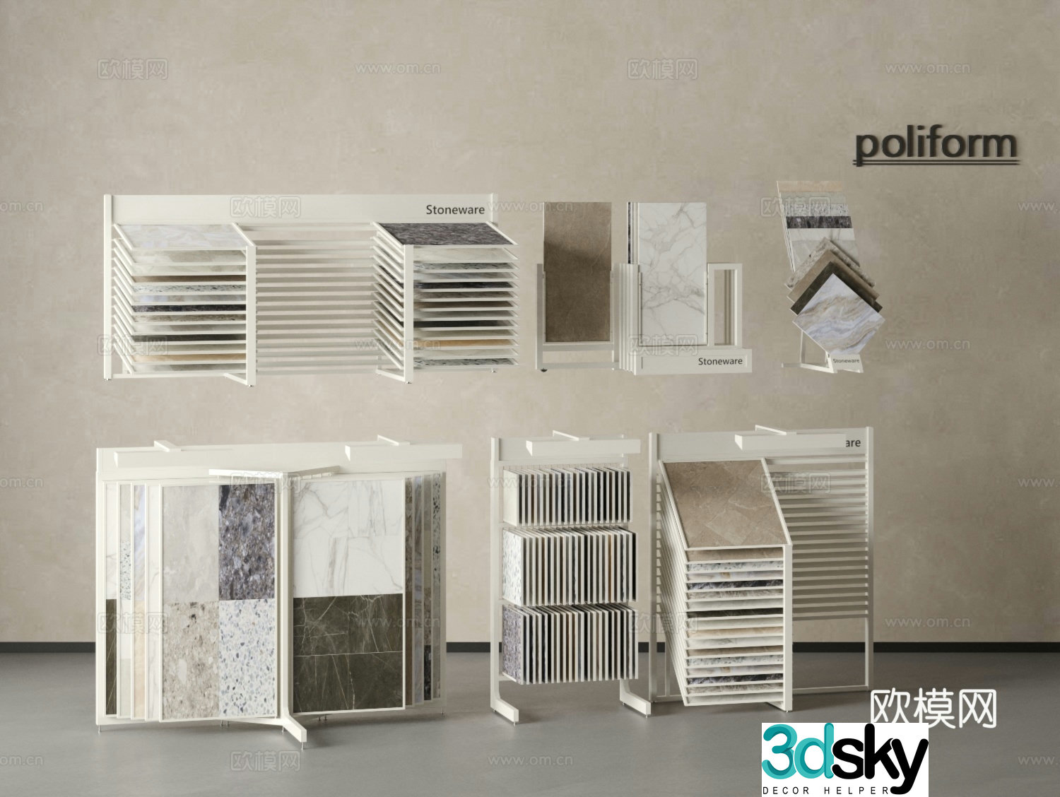Modern rock slab marble tiles display rack stone 3d model