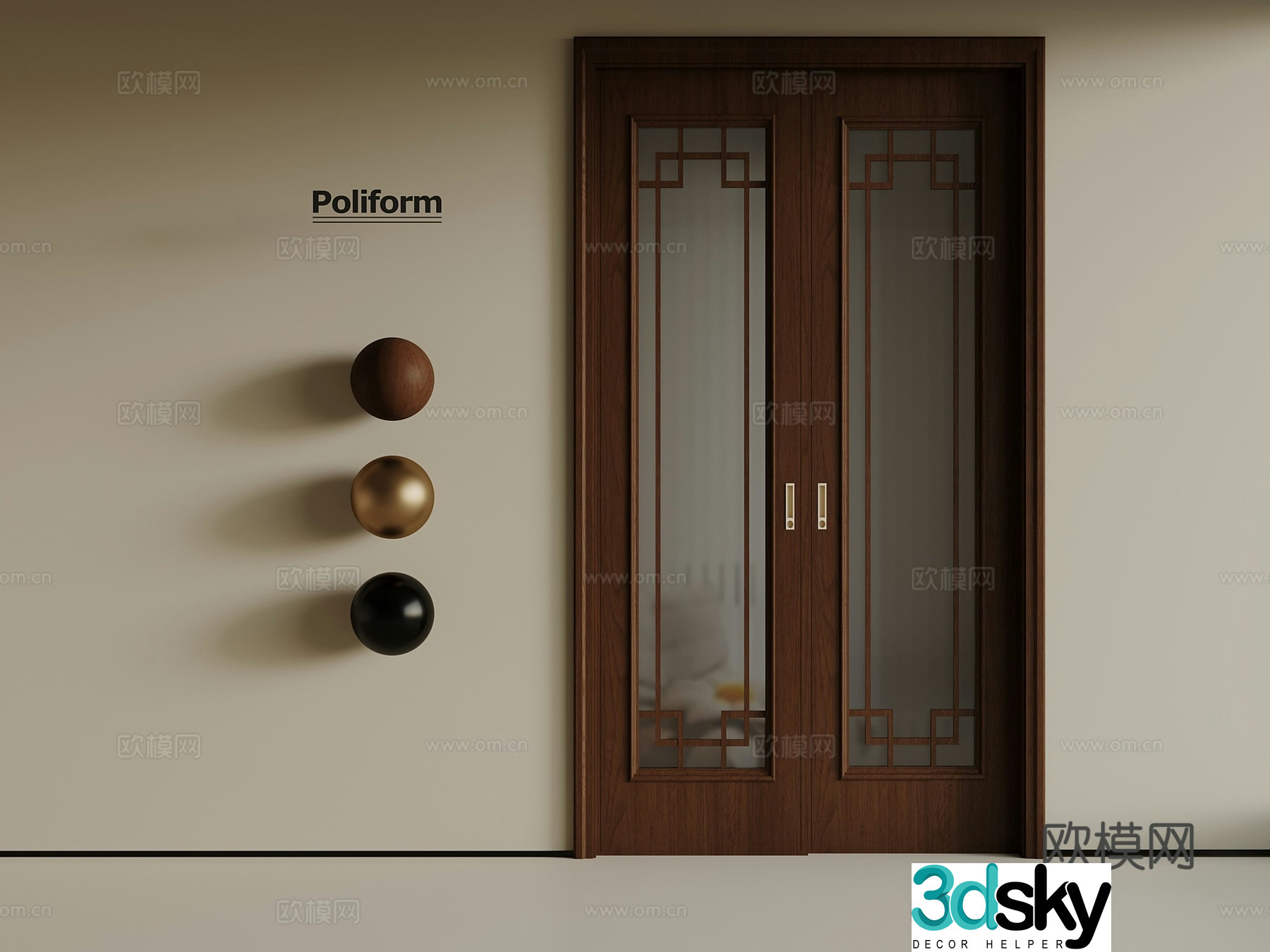 New Chinese sliding door glass kitchen bathroom glass door 3D model