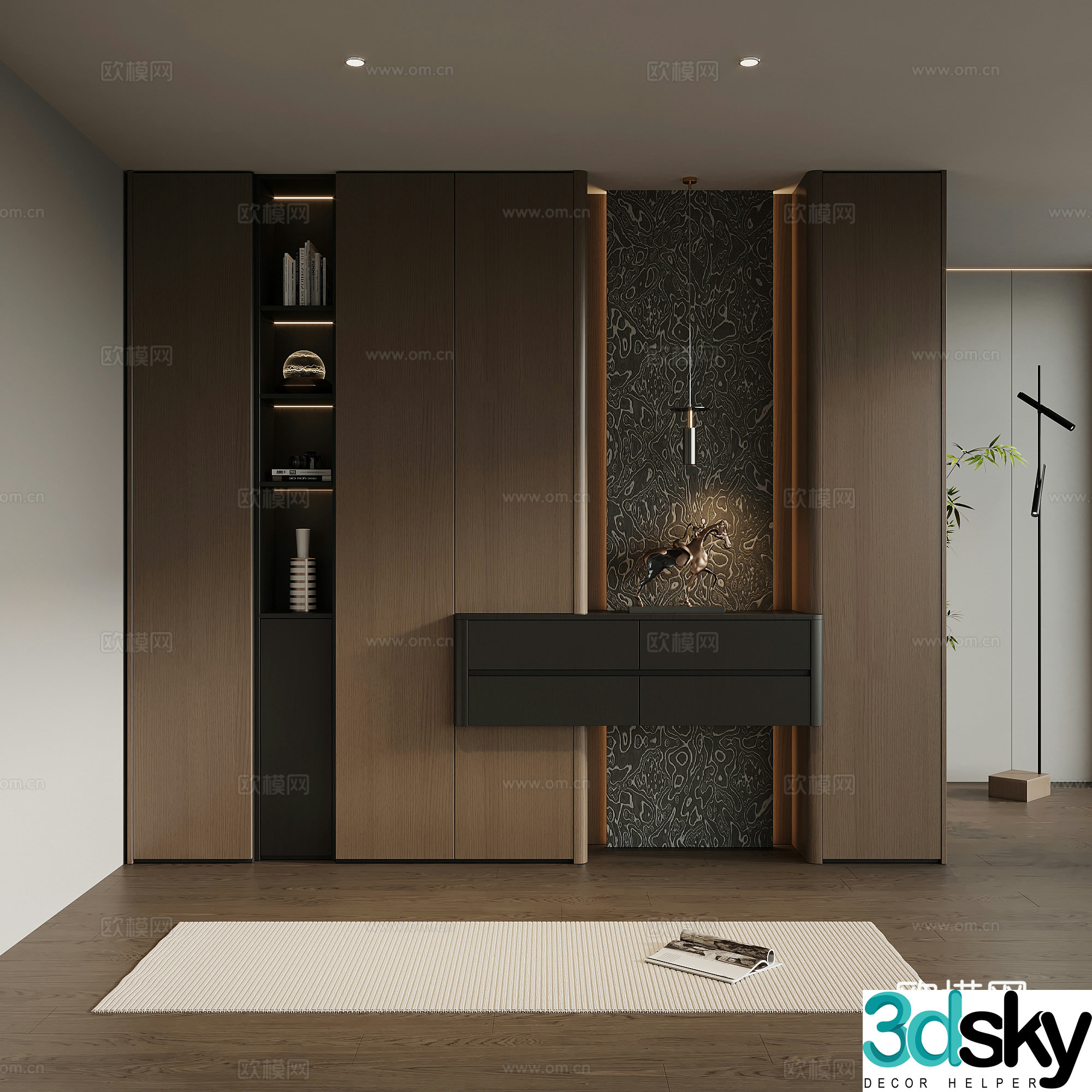 Italian minimalist porch cabinet door-entry shoe cabinet porch background 3D model