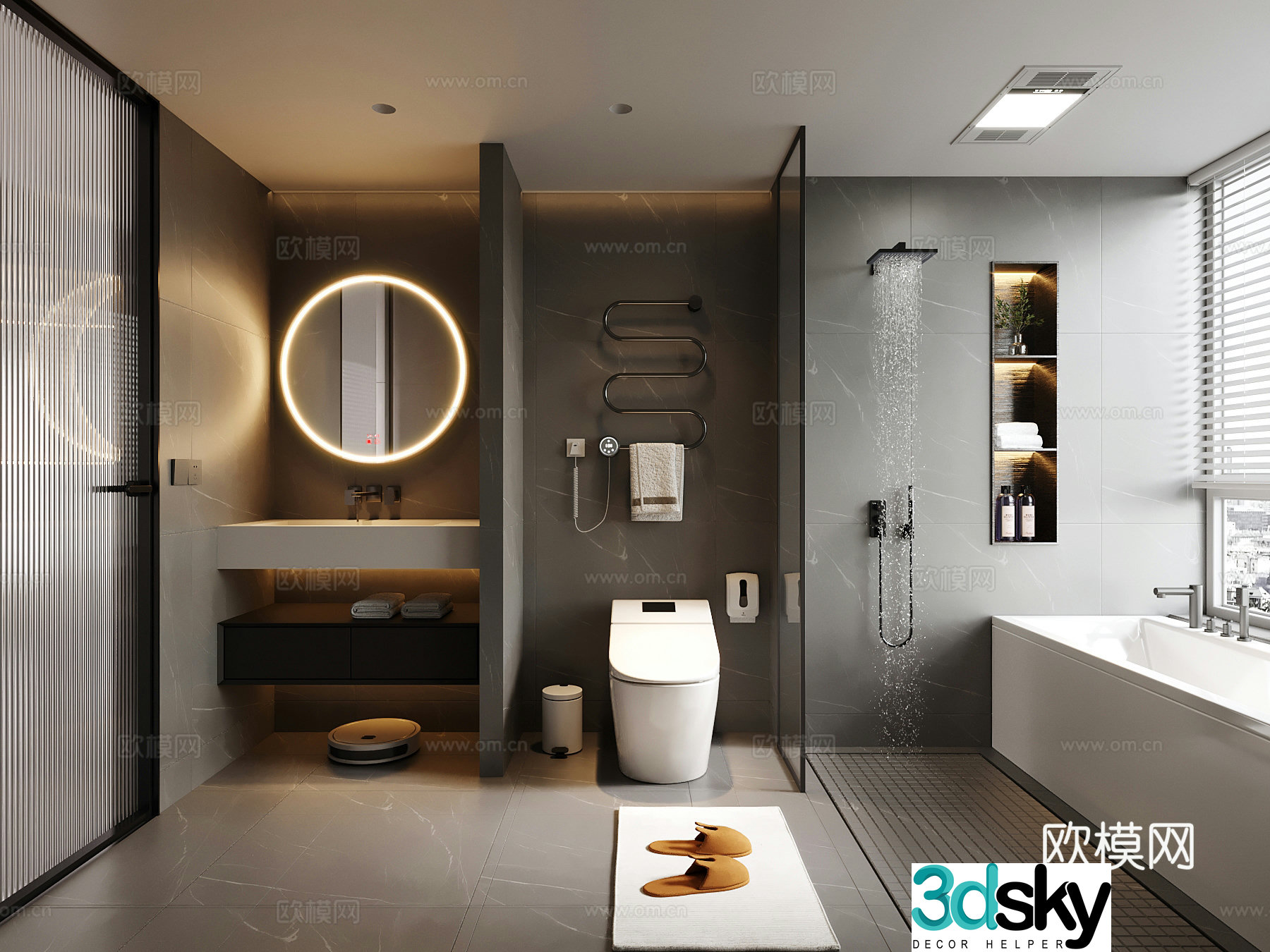 Modern Italian bathroom toilet bathroom cabinet bathtub 3d model