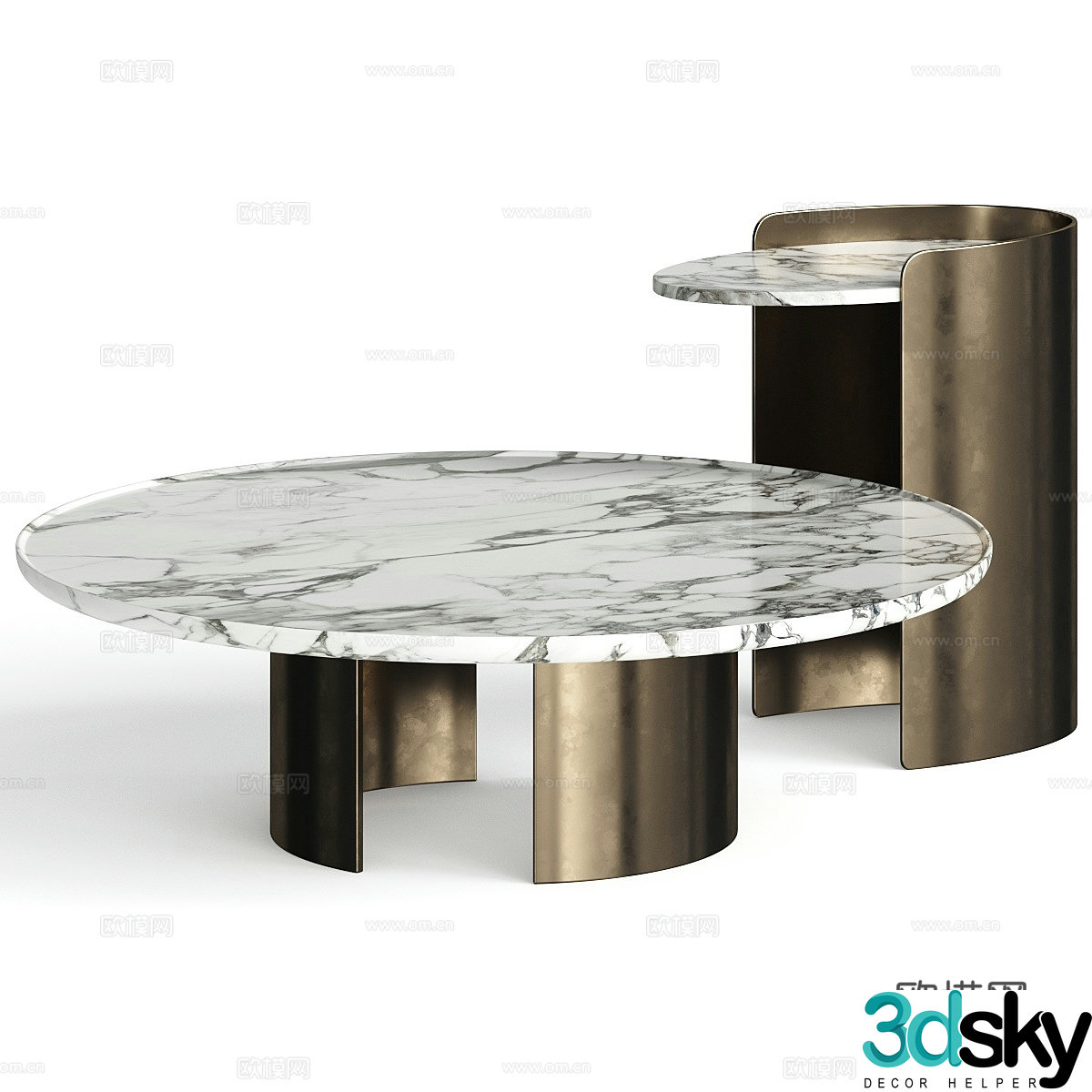 Modern Italian light luxury metal marble coffee table combination 3D model