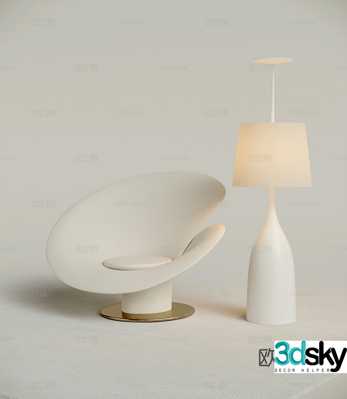 Modern opposite sex single chair and floor lamp 3D model
