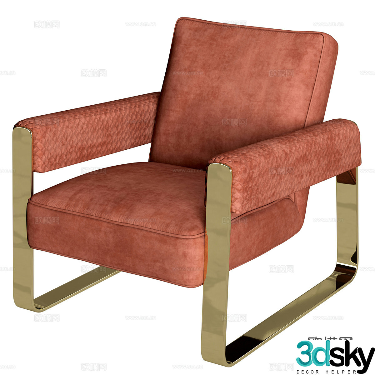 Modern Italian light luxury fabric armchair 3D model