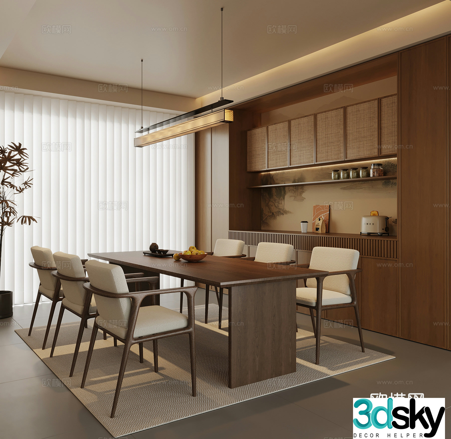 New Chinese restaurant dining table and chairs wine cabinet 3d model