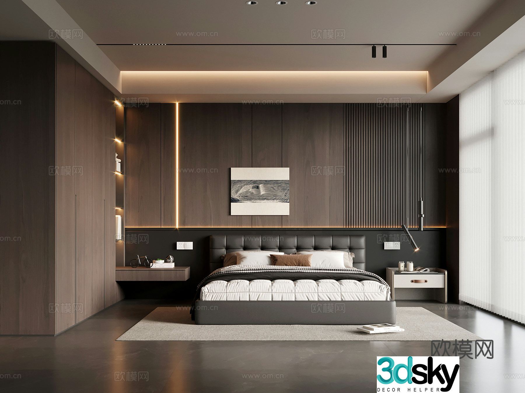 Bedroom Italian minimalist bedroom Master bedroom Double bed Wardrobe 3d model