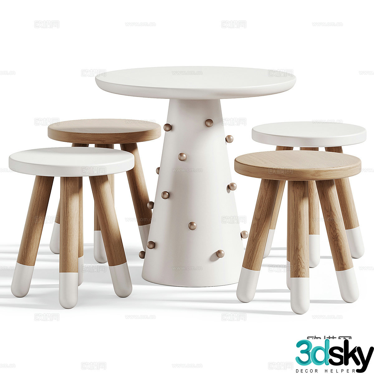Modern Nordic Cream Style Children’s Table and Chair 3D Model
