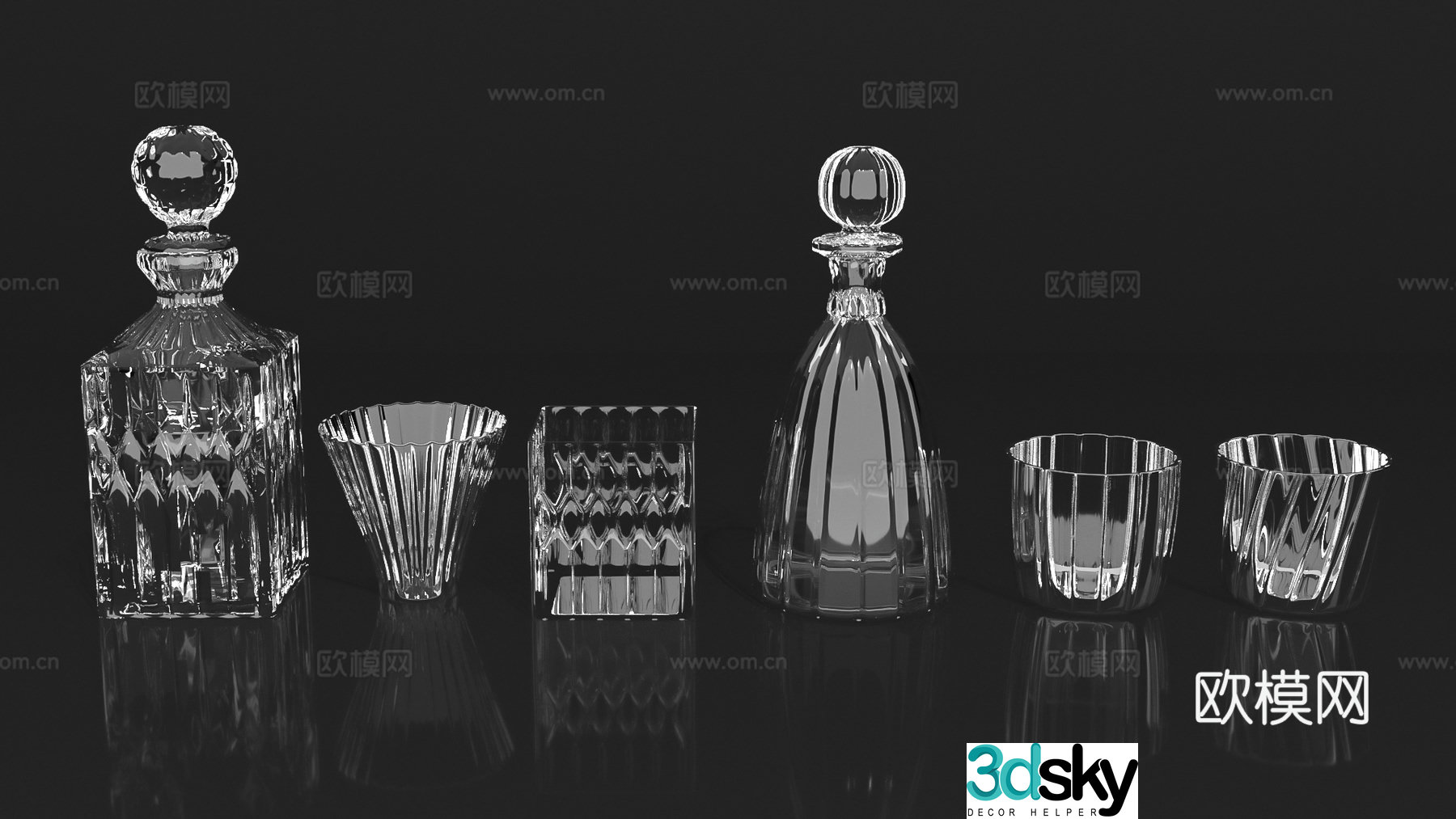 Wine glass wine bottle glass glass bottle goblet glass crystal cup 3d model
